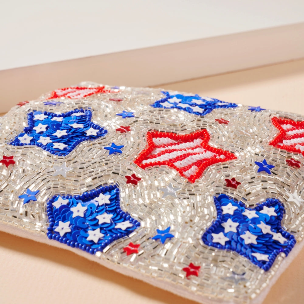 USA Stars Seed Bead Coin Pouch