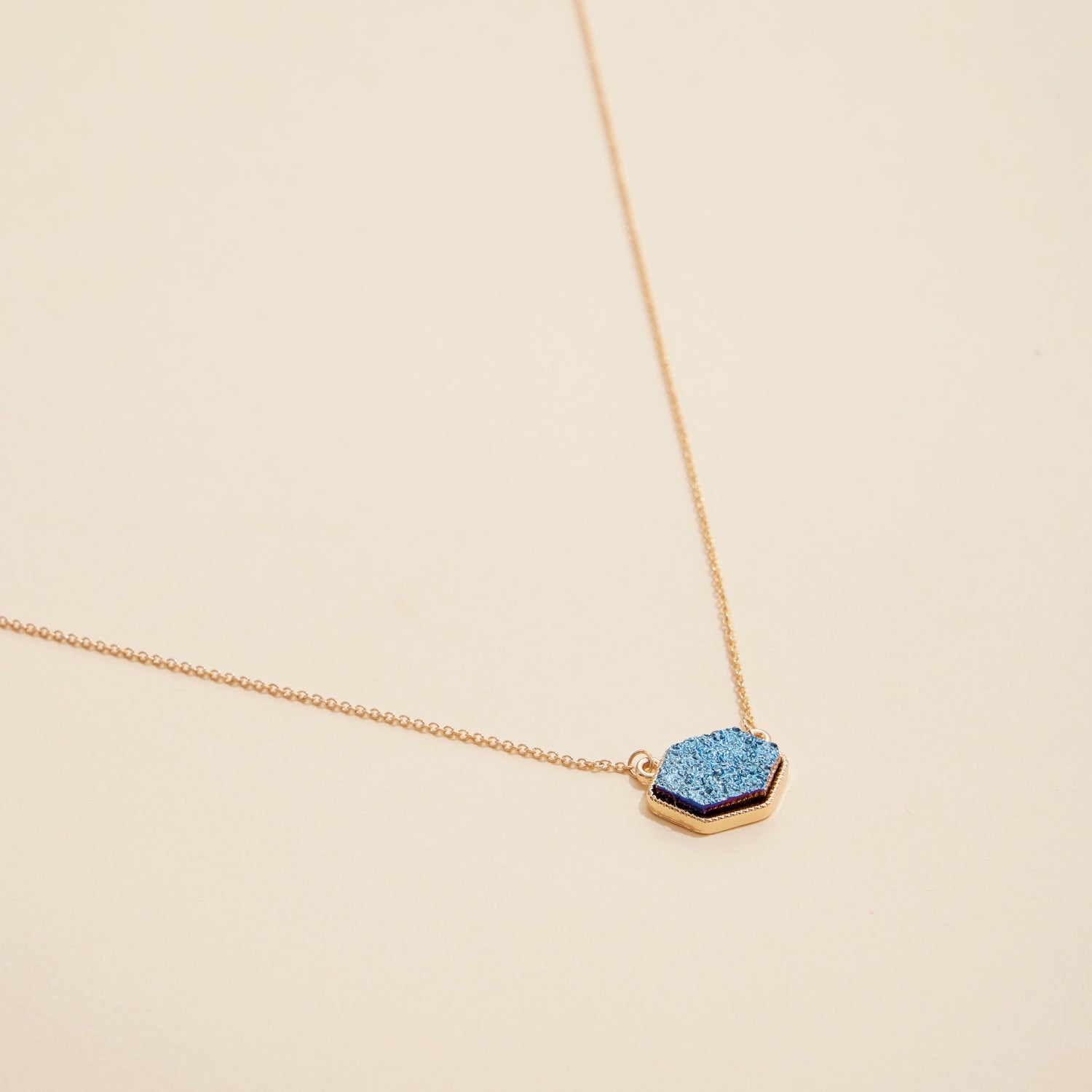 Hexagon Druzy Stone Charm Delicate Necklace - Frem
