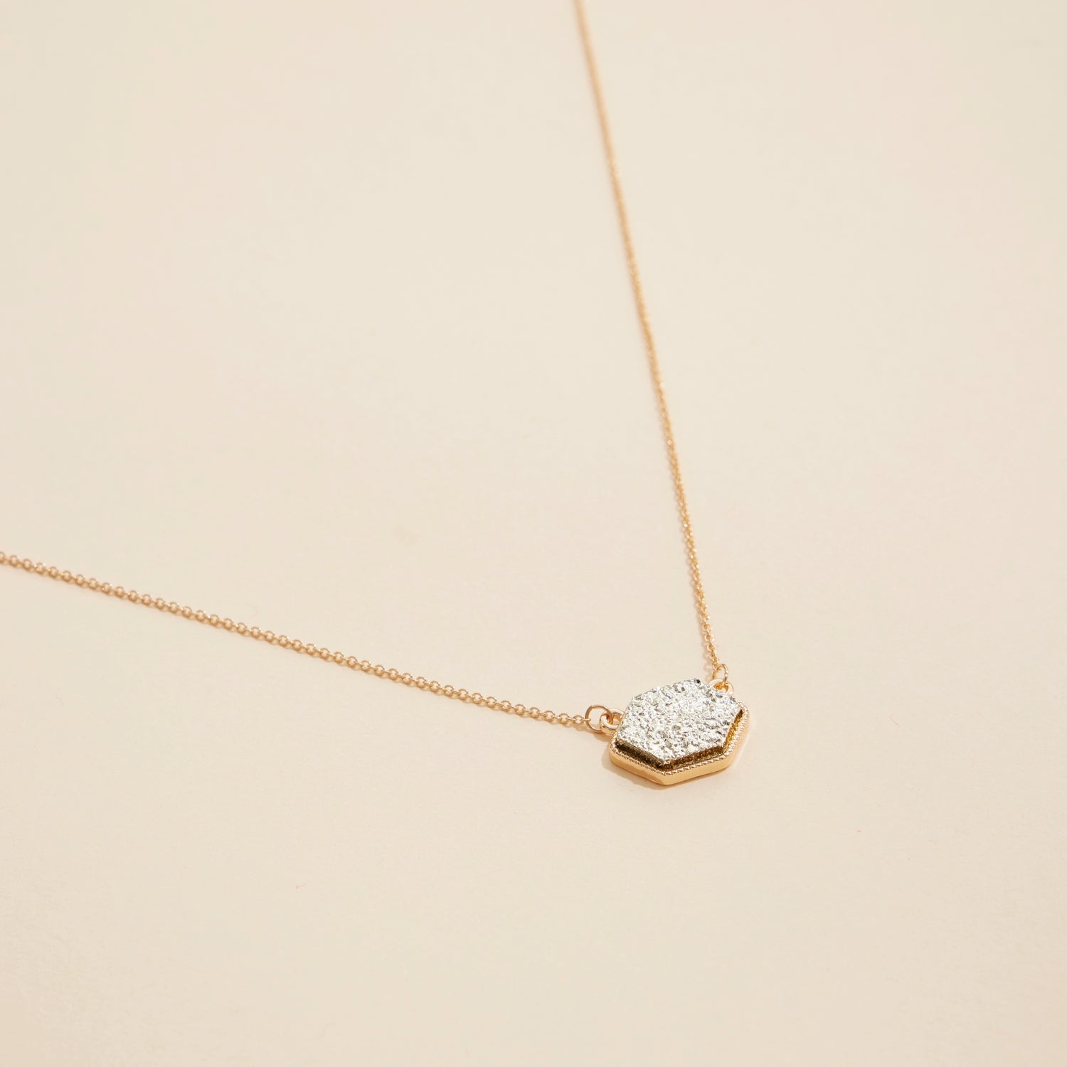 Hexagon Druzy Stone Charm Delicate Necklace - Frem