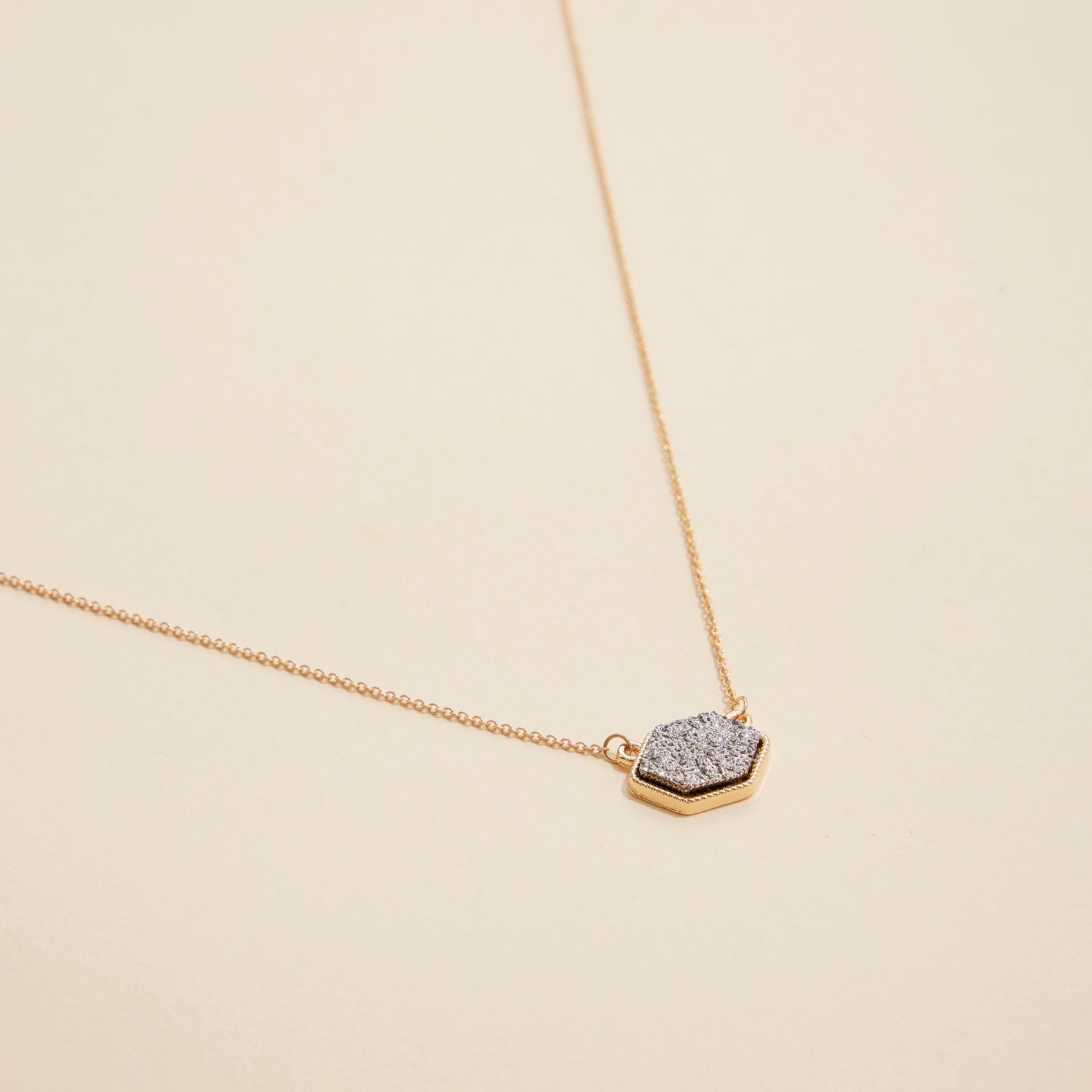 Hexagon Druzy Stone Charm Delicate Necklace - Frem