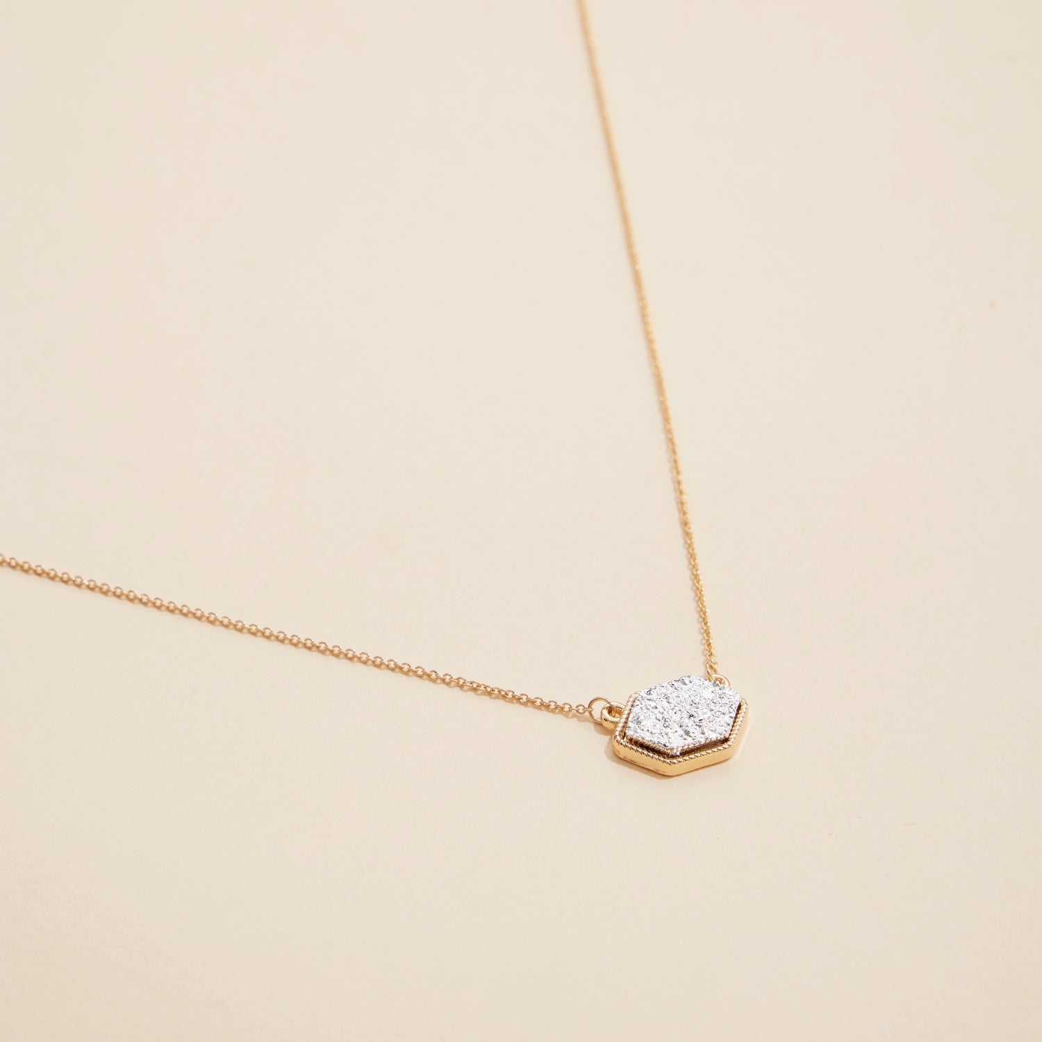 Hexagon Druzy Stone Charm Delicate Necklace - Frem