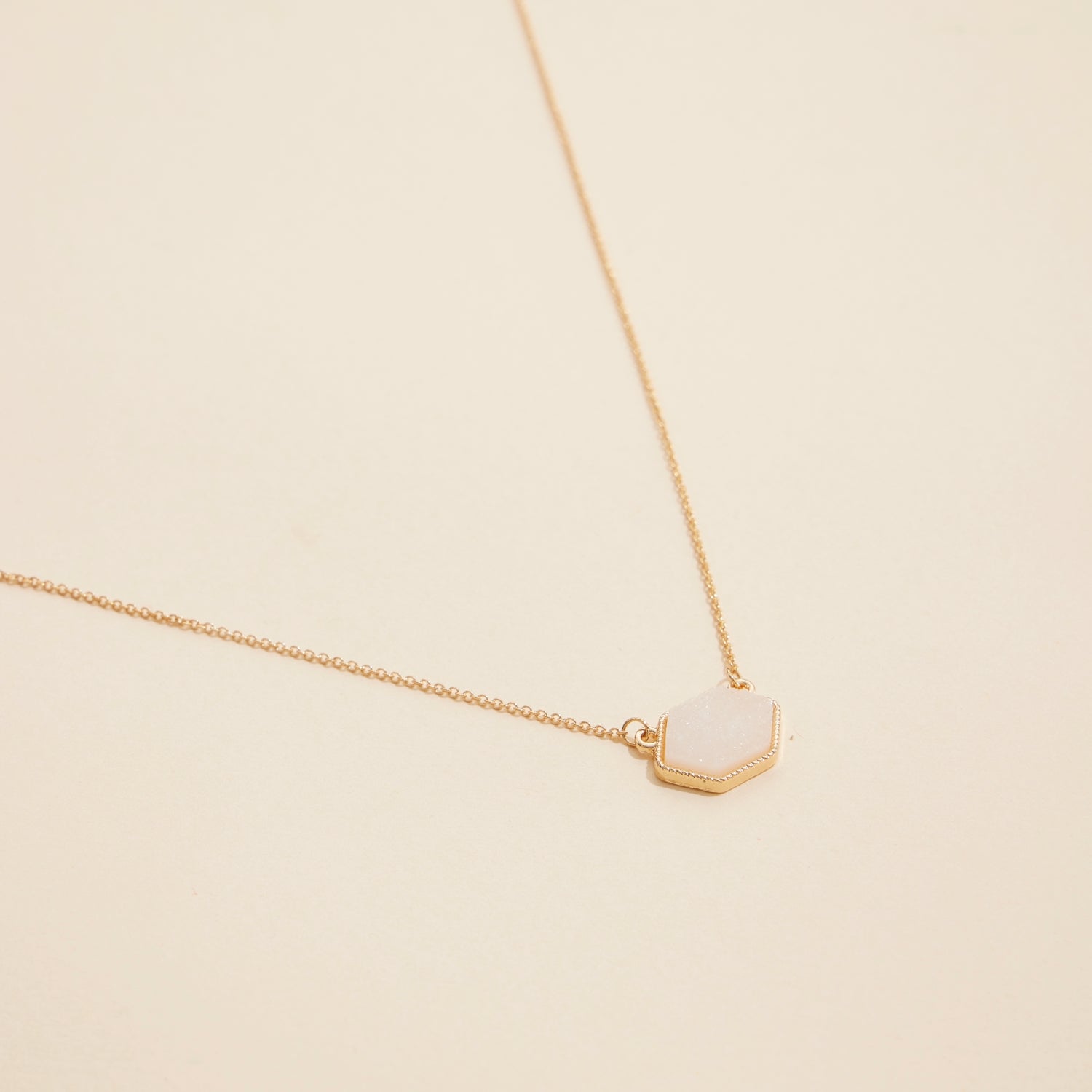 Hexagon Druzy Stone Charm Delicate Necklace - Frem