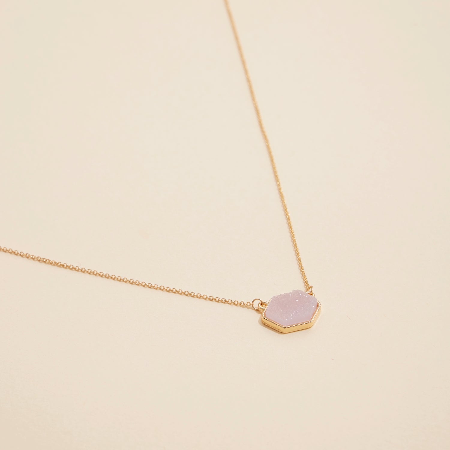 Hexagon Druzy Stone Charm Delicate Necklace - Frem