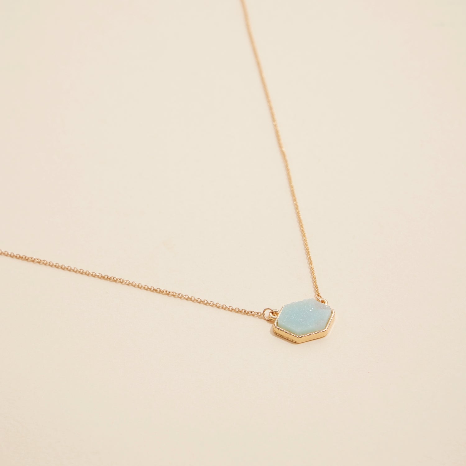 Hexagon Druzy Stone Charm Delicate Necklace - Frem
