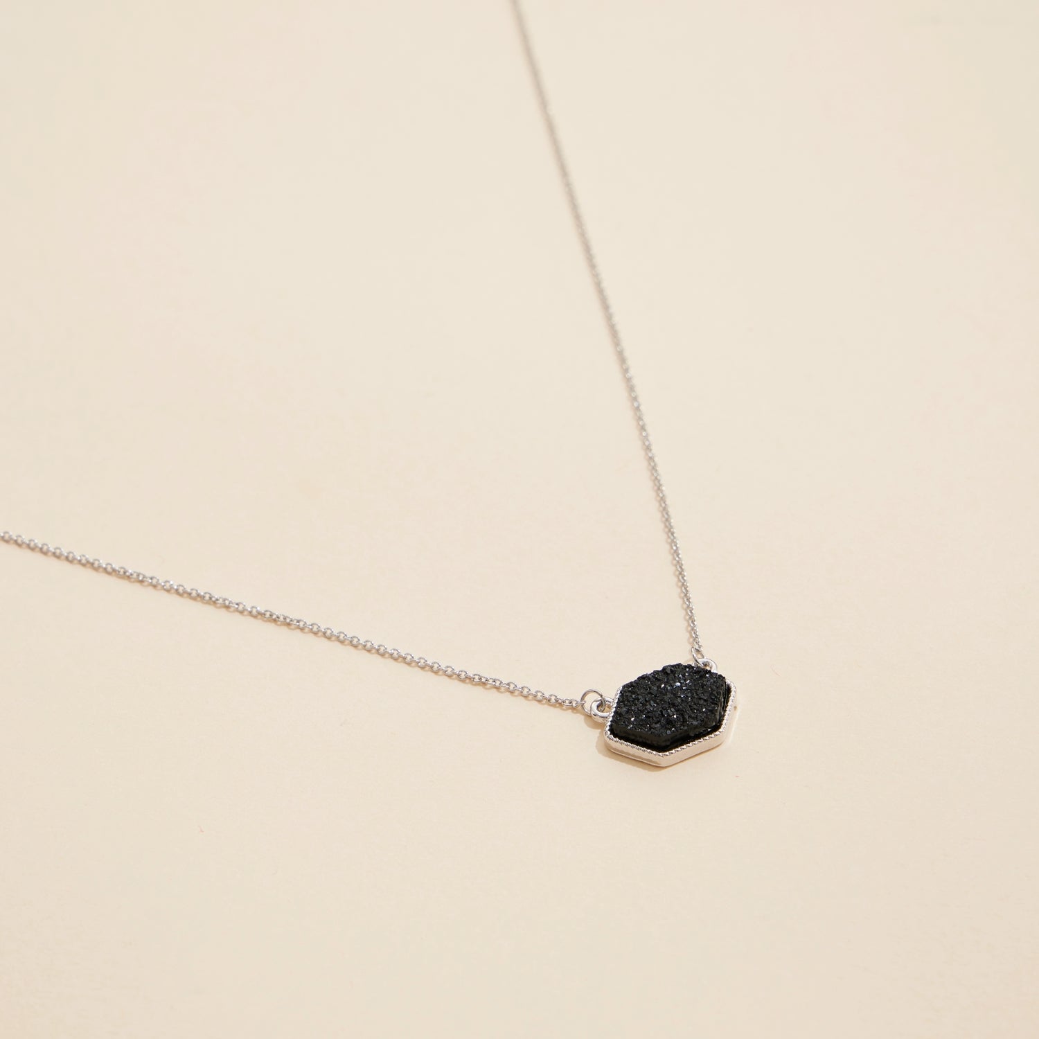 Hexagon Druzy Stone Charm Delicate Necklace - Frem