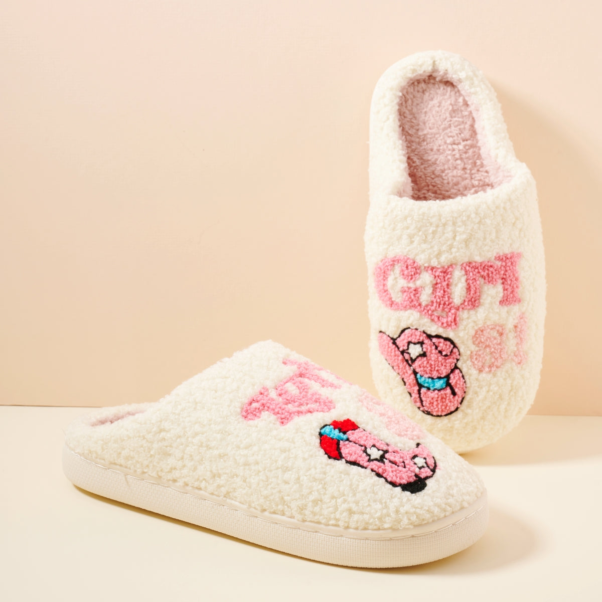 "Let's Go Girl Fuzzy Home Slippers"