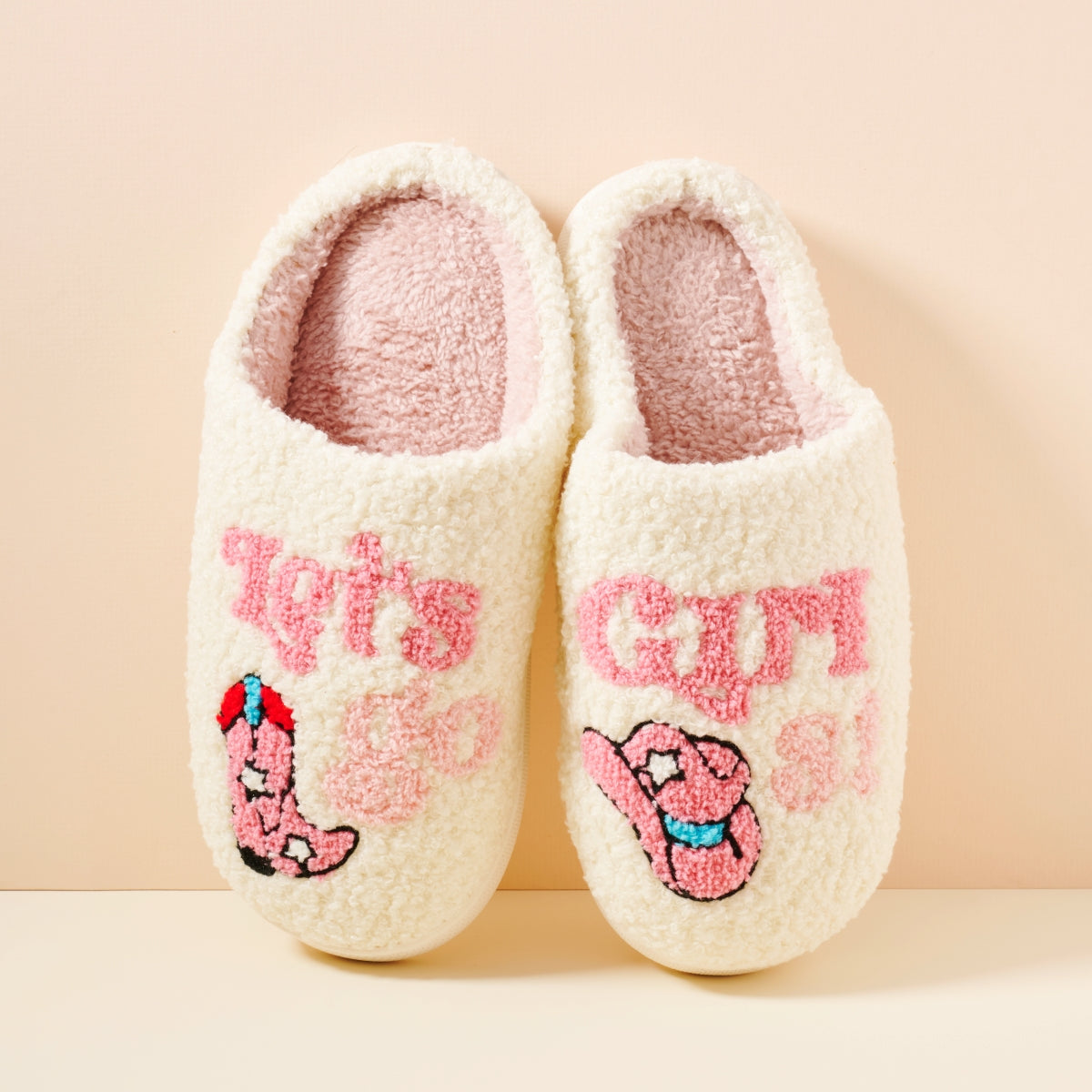 "Let's Go Girl Fuzzy Home Slippers"