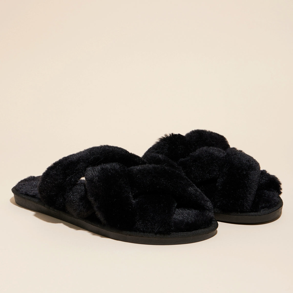 Open-Toe Braided Fuzzy Home Slippers for Christmas Gift