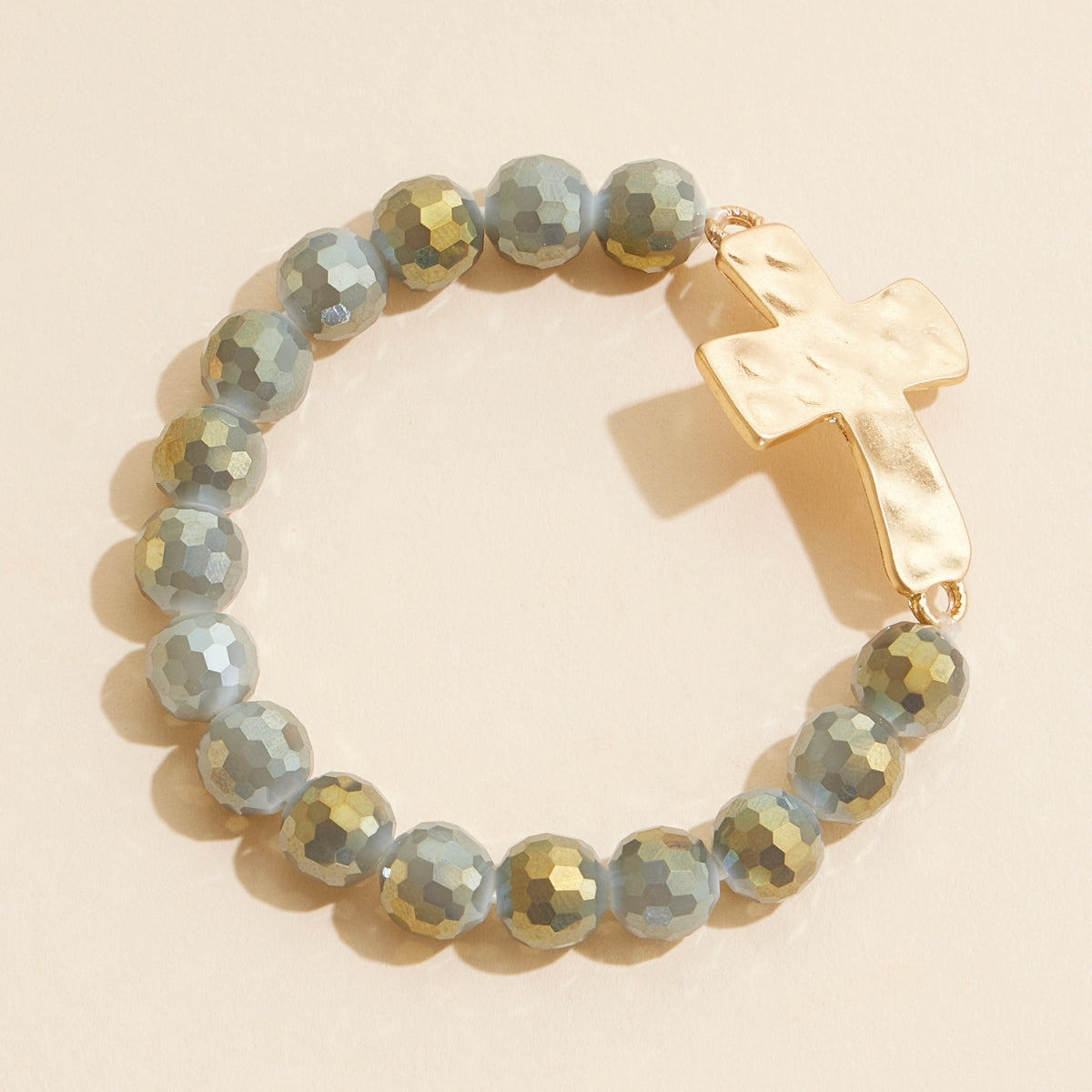 Glass Bead Bracelet with Cross Charm