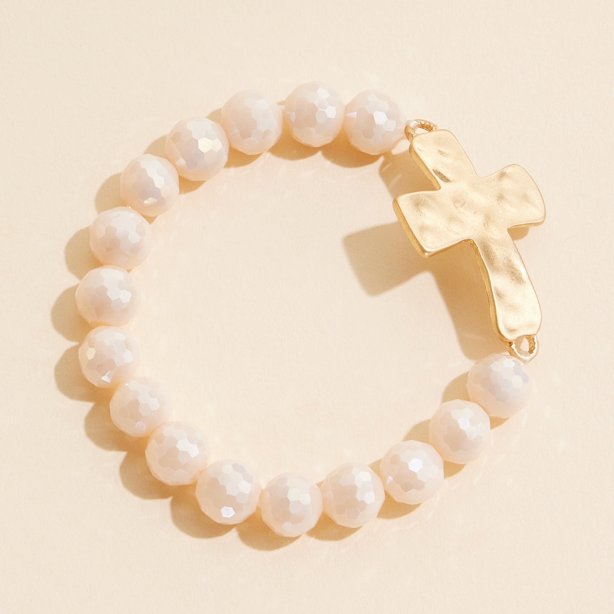 Glass Bead Bracelet with Cross Charm