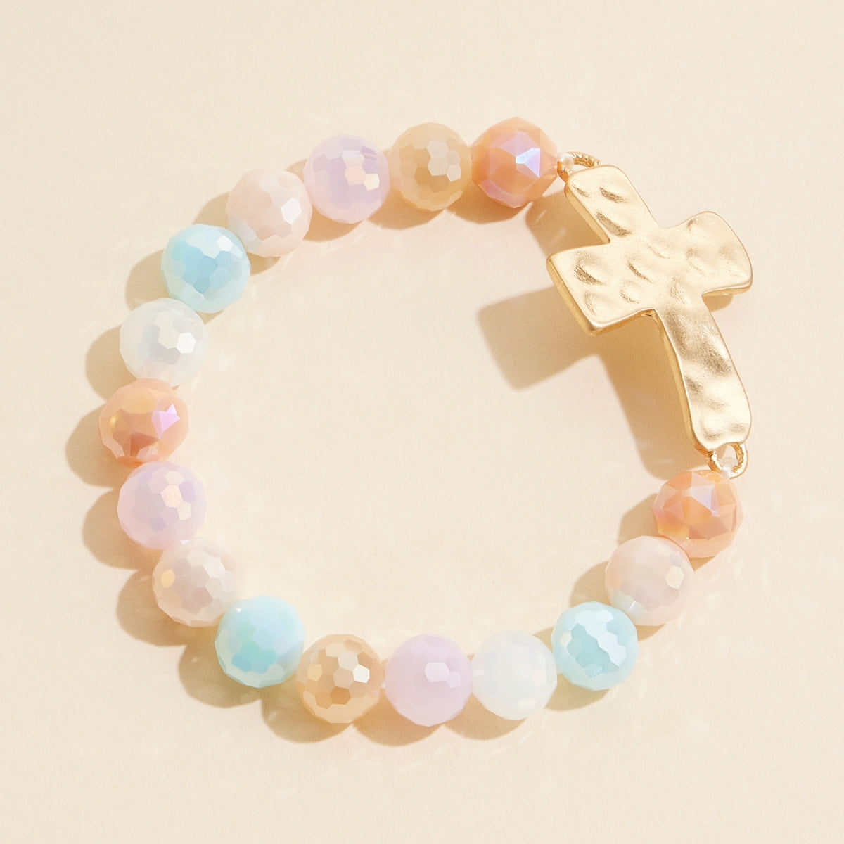 Glass Bead Bracelet with Cross Charm