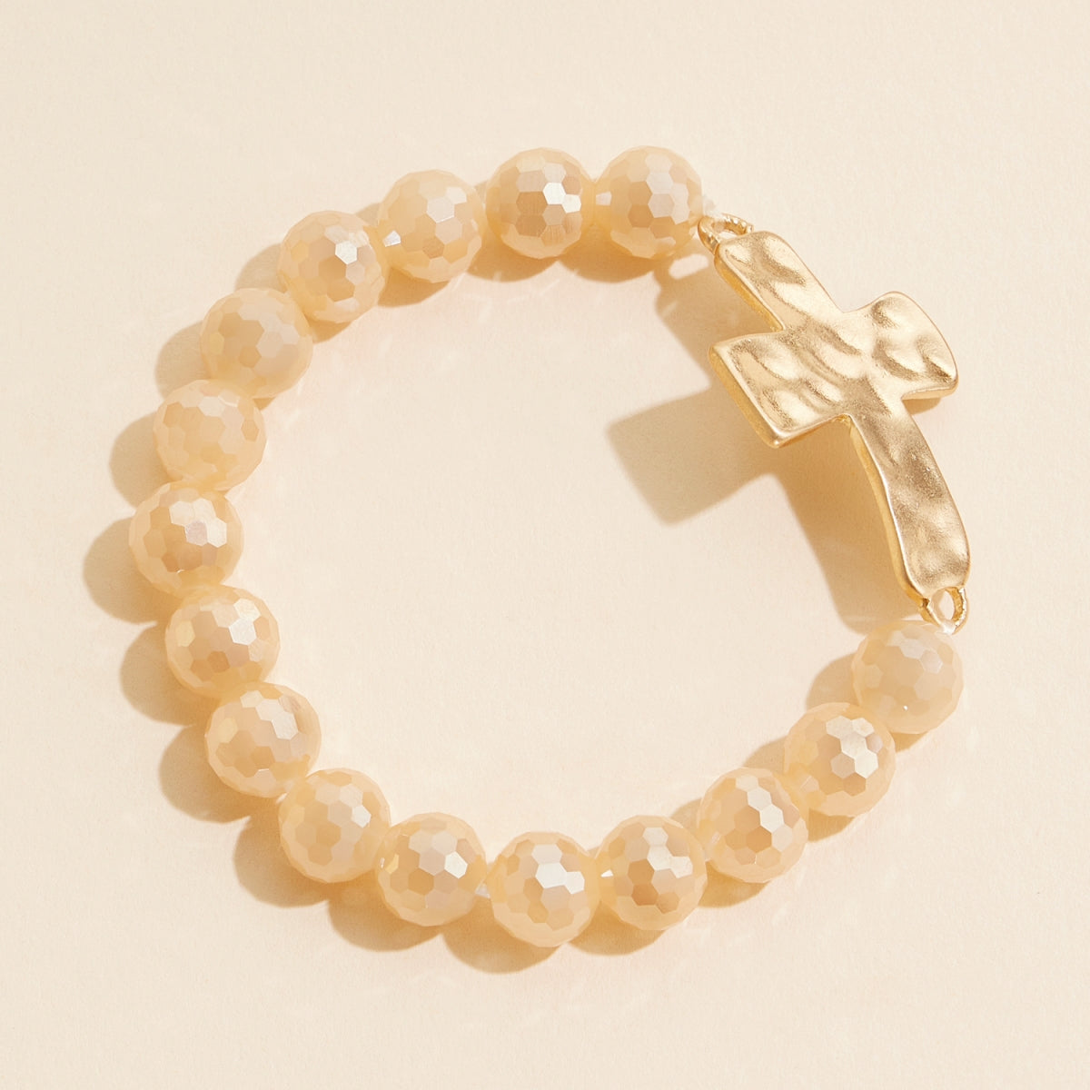 Glass Bead Bracelet with Cross Charm