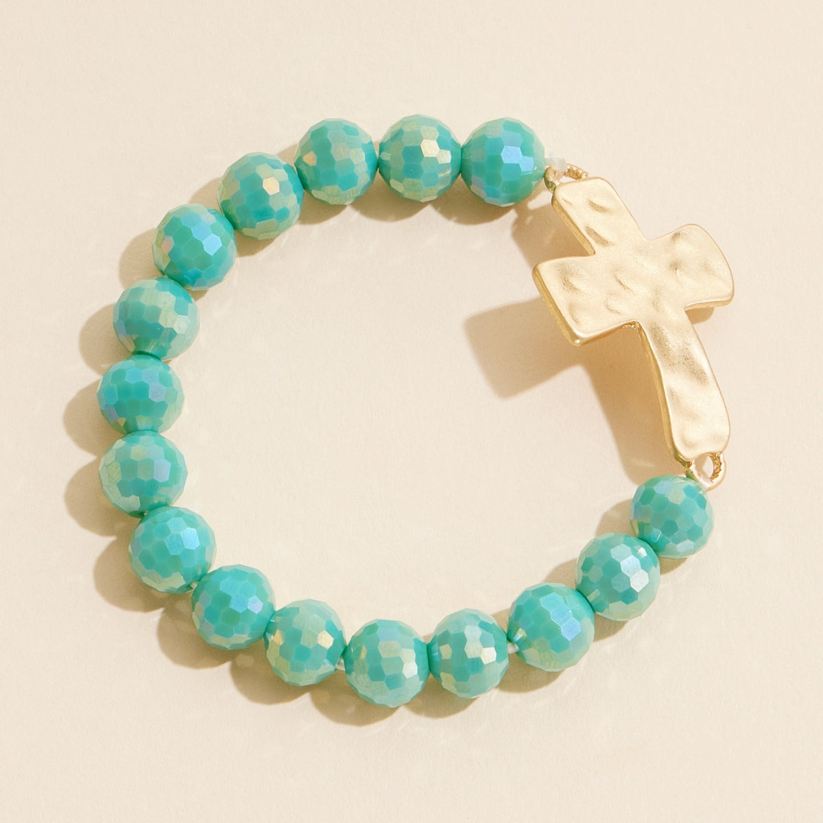 Glass Bead Bracelet with Cross Charm