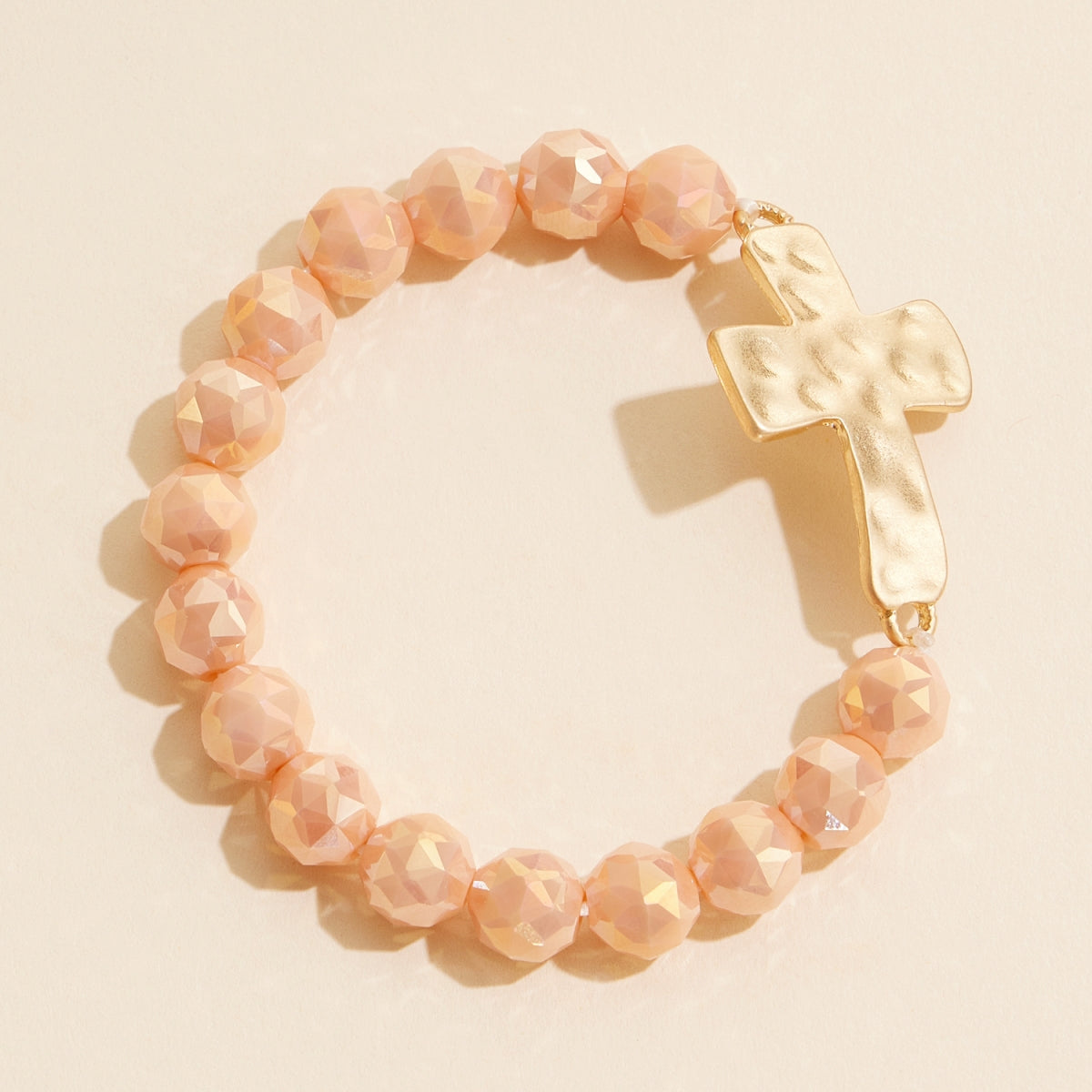 Glass Bead Bracelet with Cross Charm