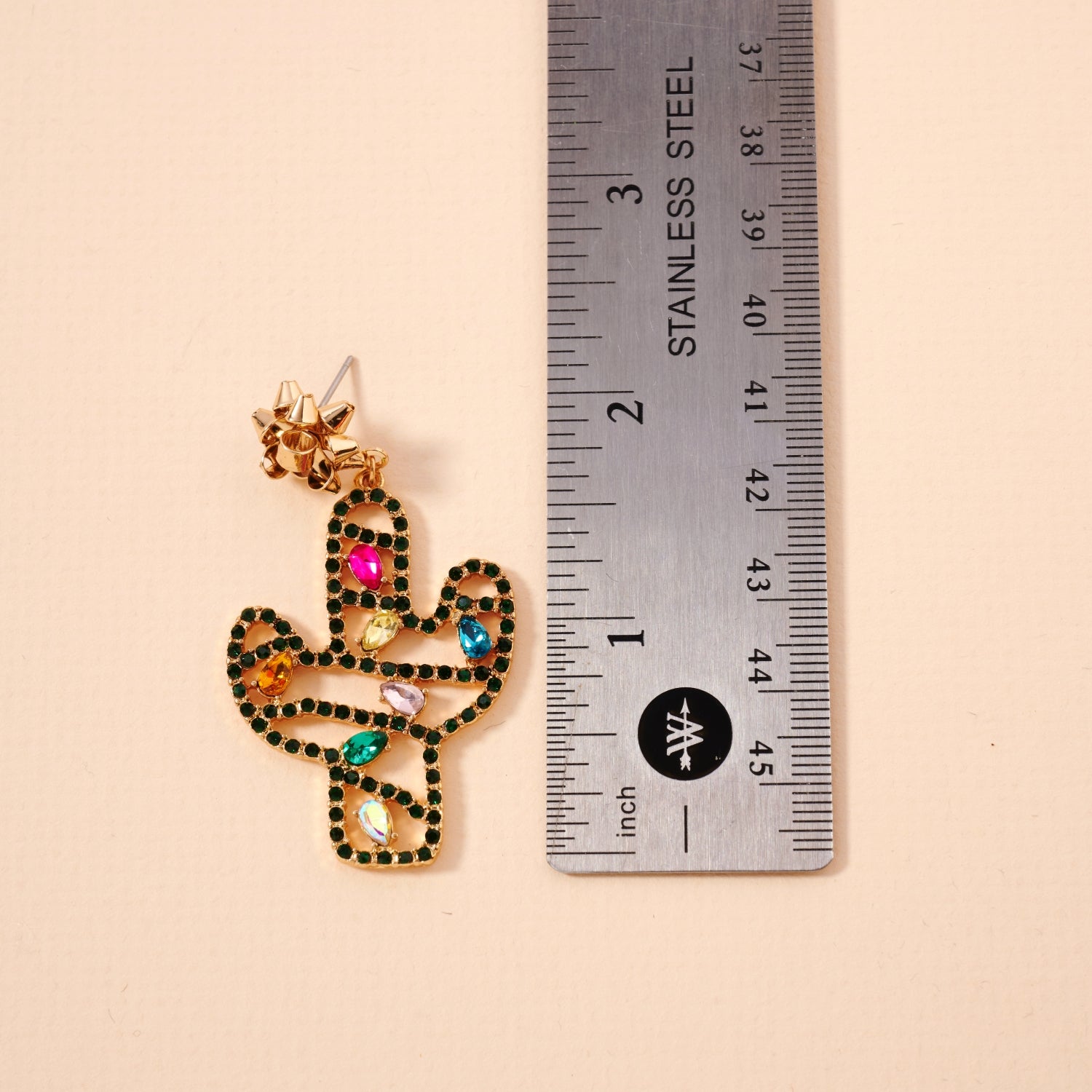 Christmas Cactus & Rhinestone Dangling Earrings