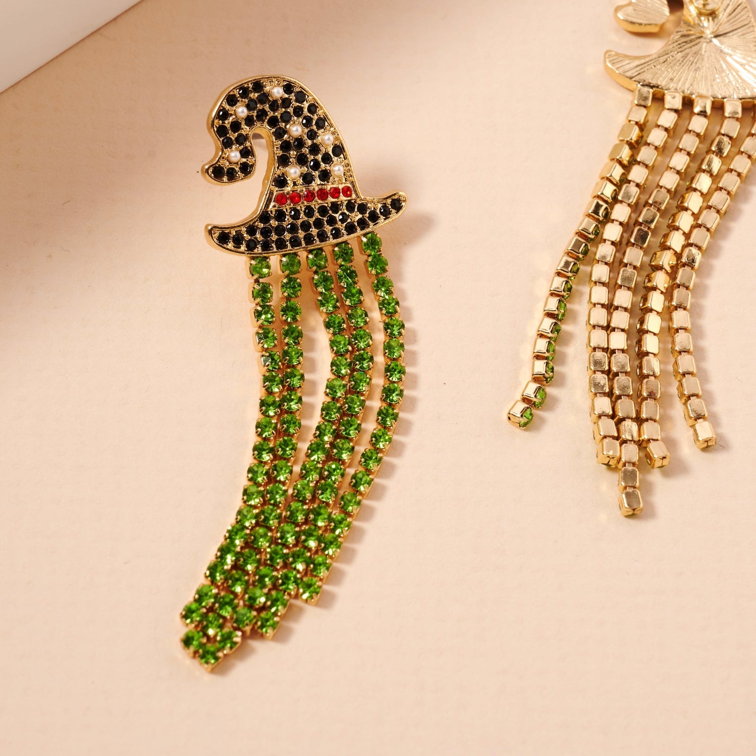 Halloween Witch Hat Rhinestone Dangling Earrings