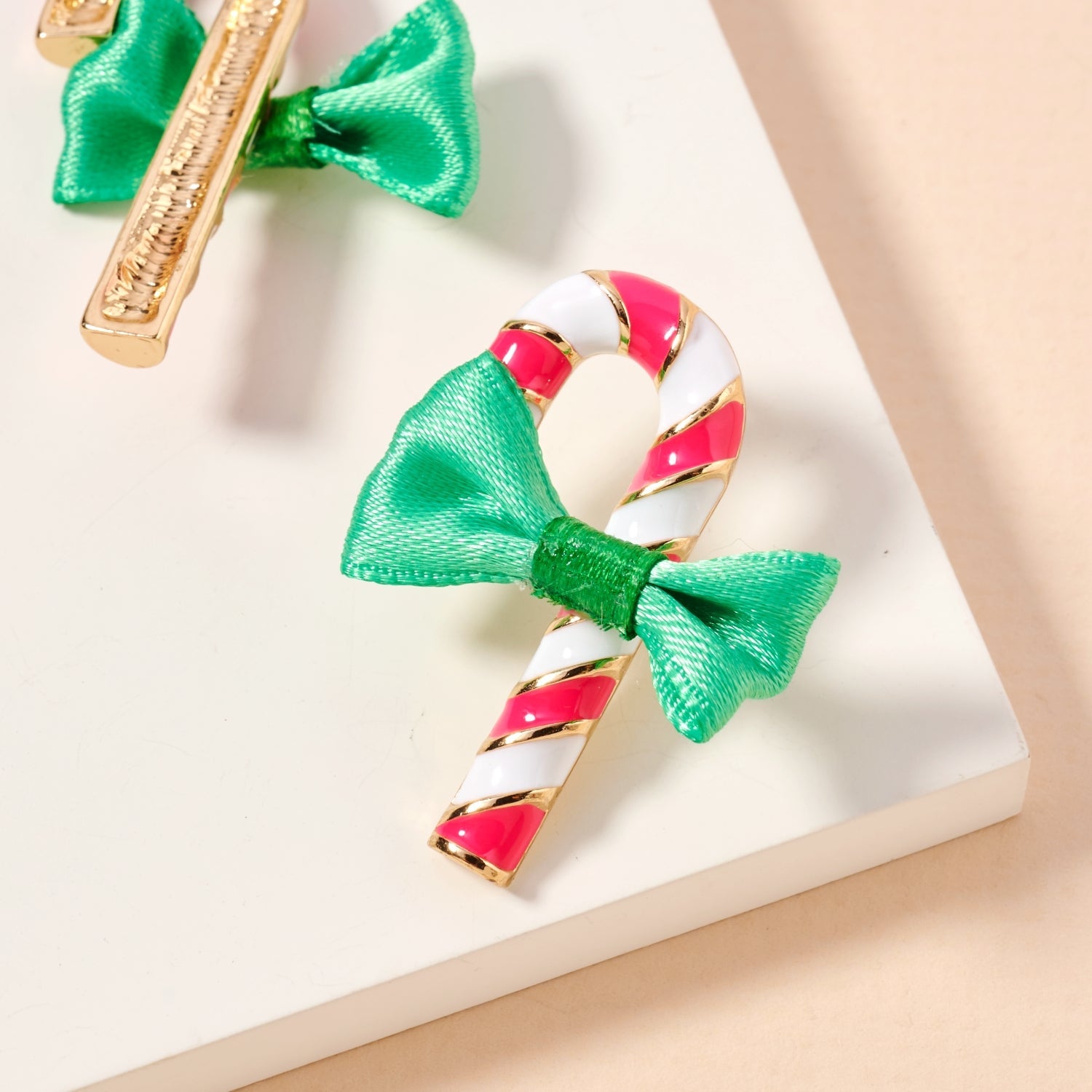 Christmas Candy Cane & Bow Enamel | Stud Earrings