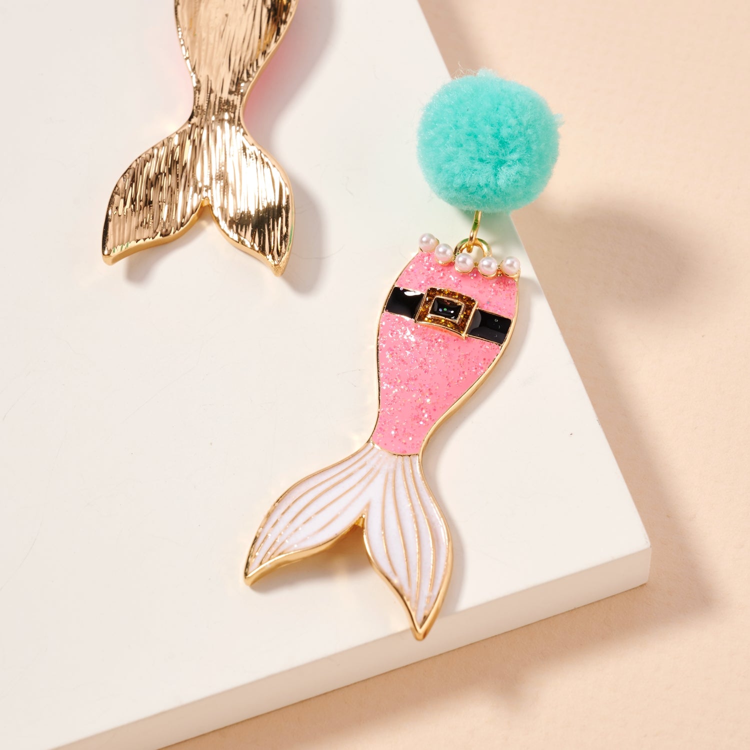 Glitter Santa Mermaid Dangle Earrings | Pom Pom Holiday Earrings