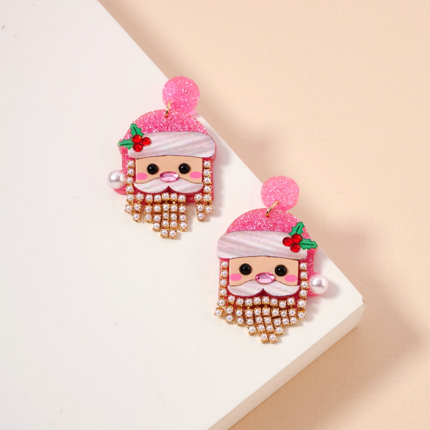 Pearl Bearded Santa Dangle Earrings | Holiday Earrings