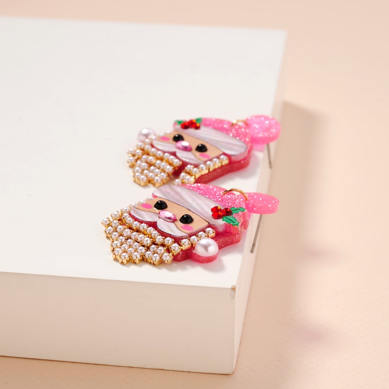 Pearl Bearded Santa Dangle Earrings | Holiday Earrings