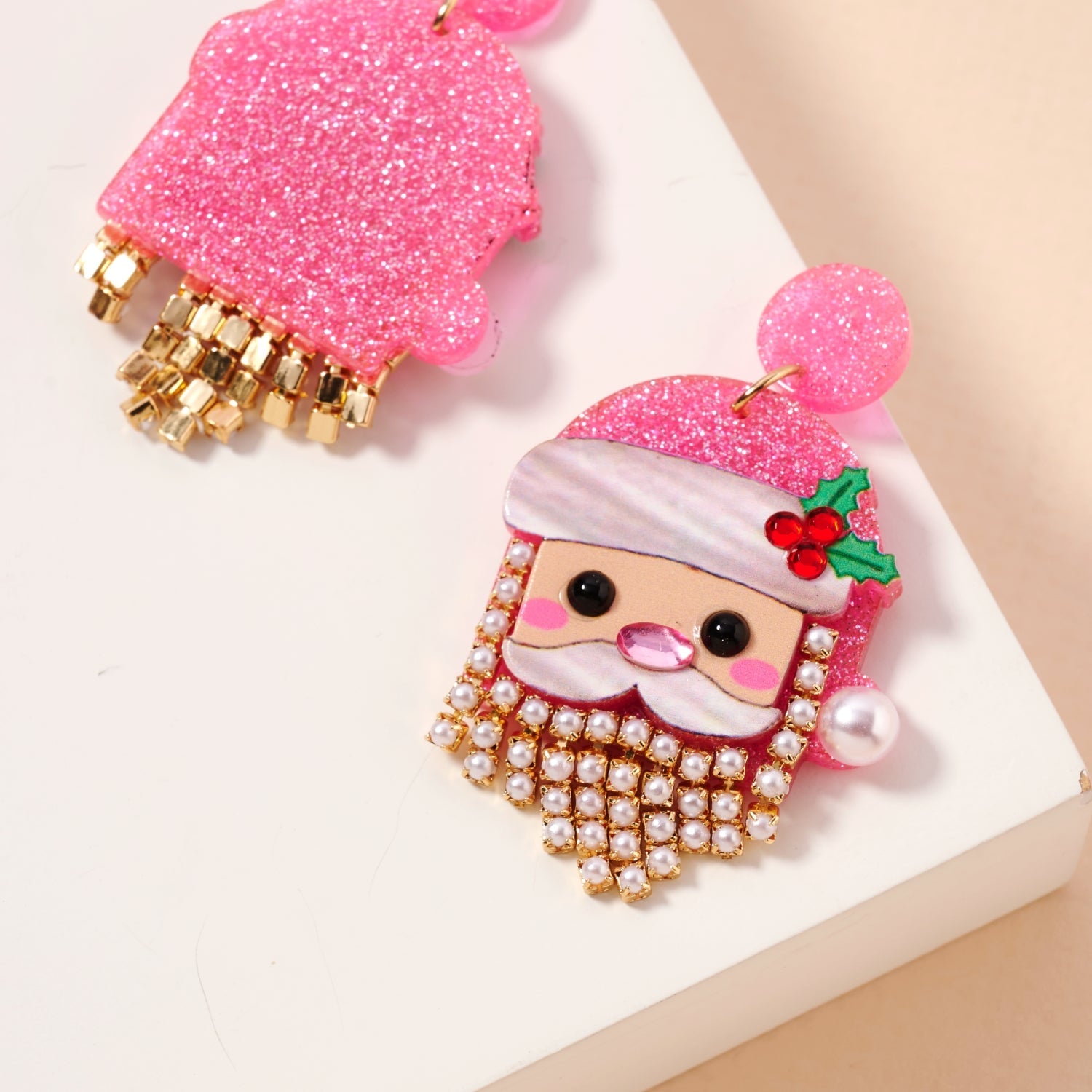 Pearl Bearded Santa Dangle Earrings | Holiday Earrings