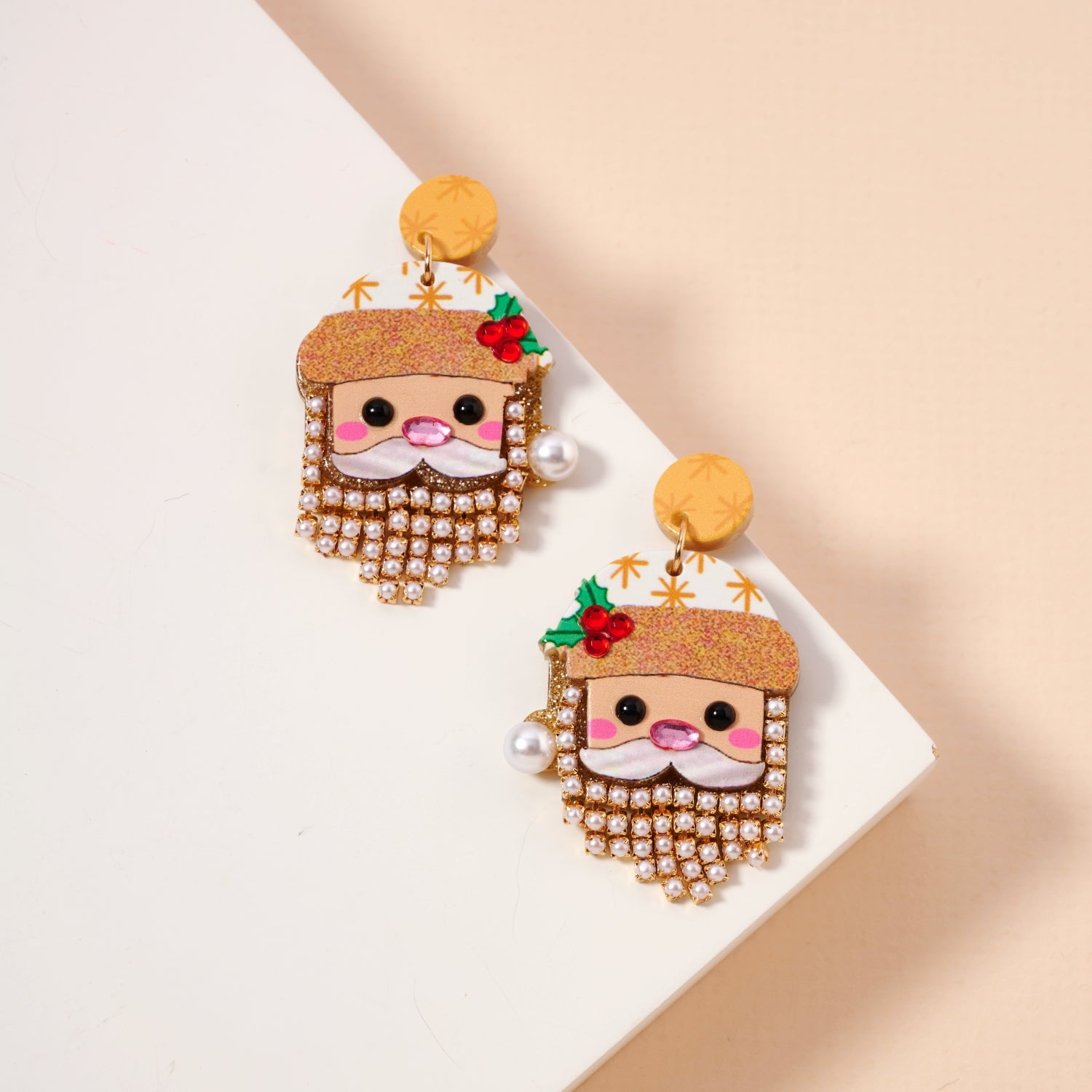 Pearl Bearded Santa Dangle Earrings | Holiday Earrings