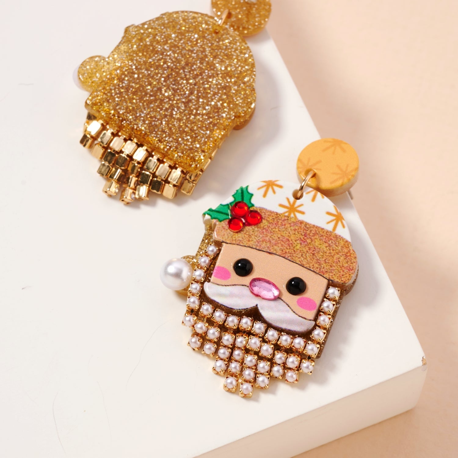 Pearl Bearded Santa Dangle Earrings | Holiday Earrings