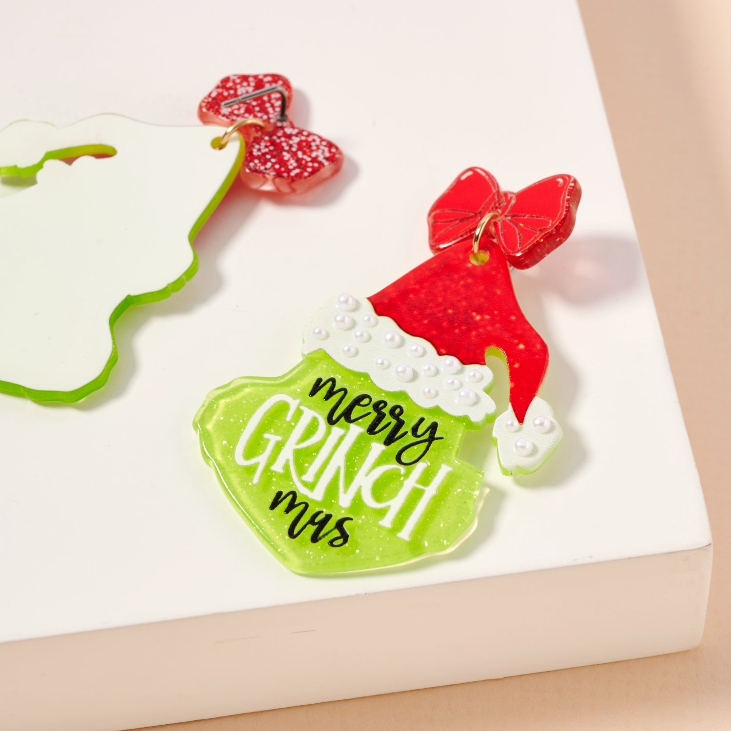 Playful Green Monster Acetate Holiday Drop Earrings - Frem