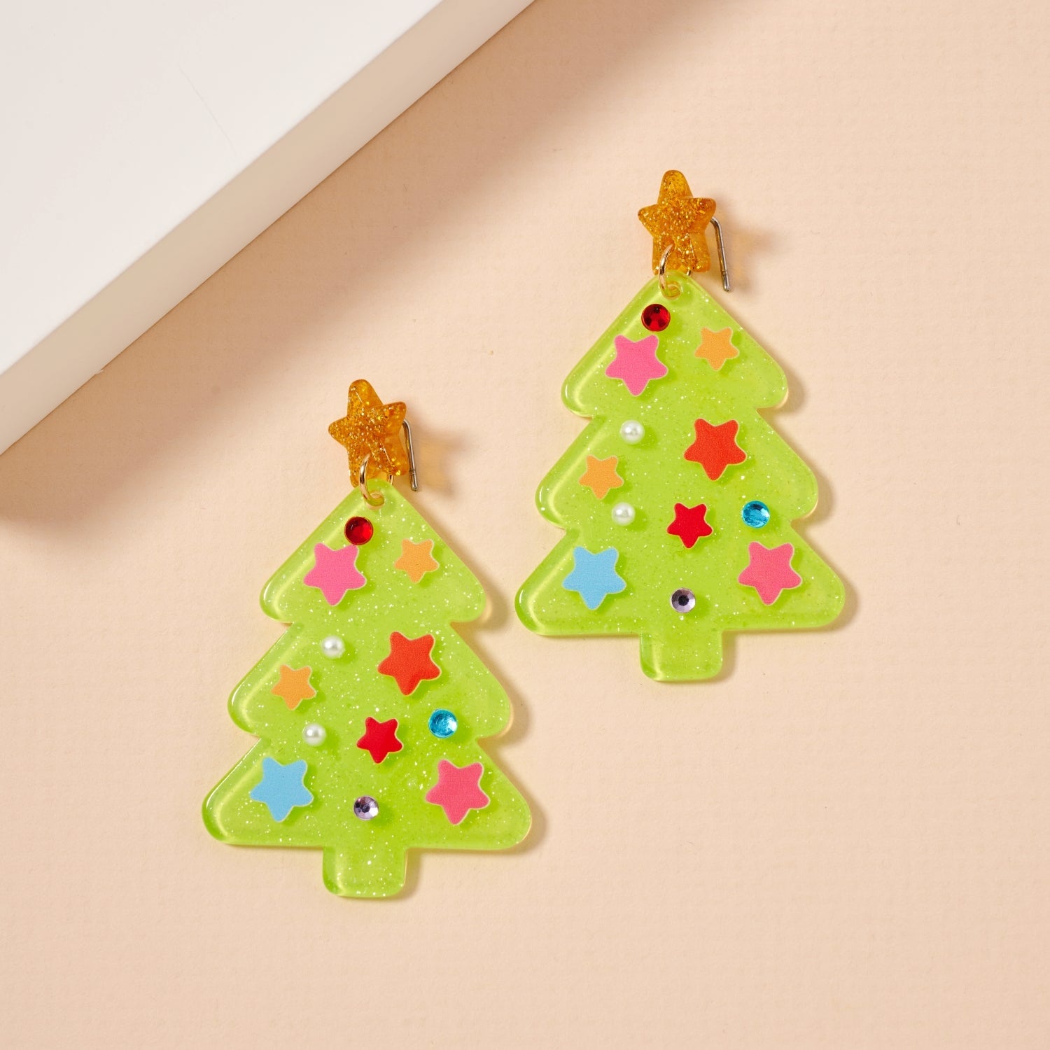 Glittery Christmas Tree Drop Earrings | Holiday Acrylic Earrings