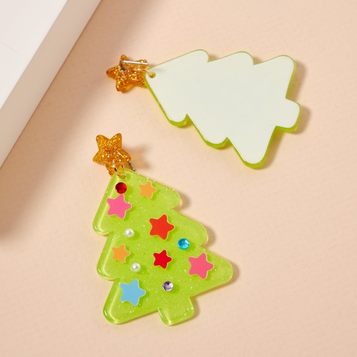 Glittery Christmas Tree Drop Earrings | Holiday Acrylic Earrings