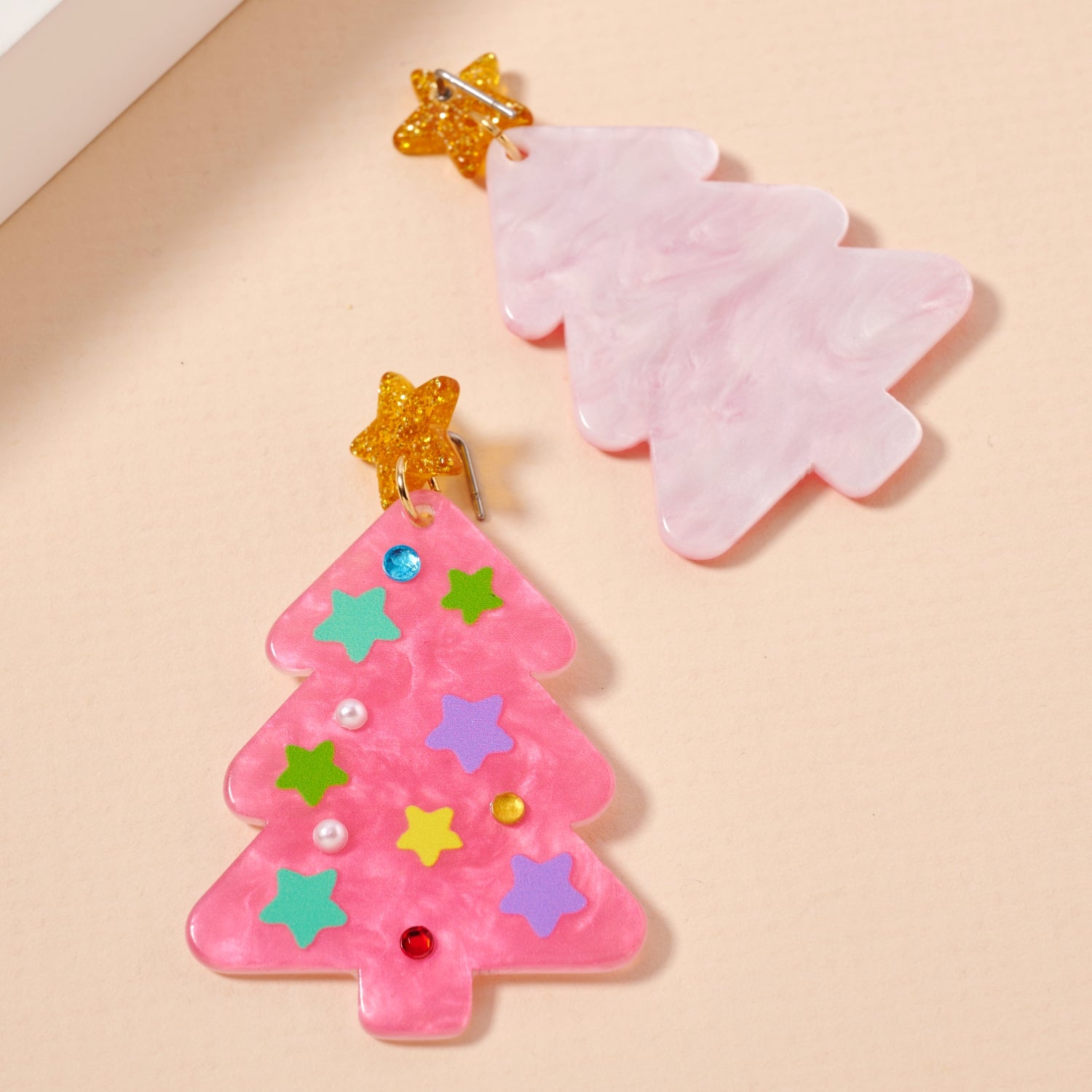 Glittery Christmas Tree Drop Earrings | Holiday Acrylic Earrings