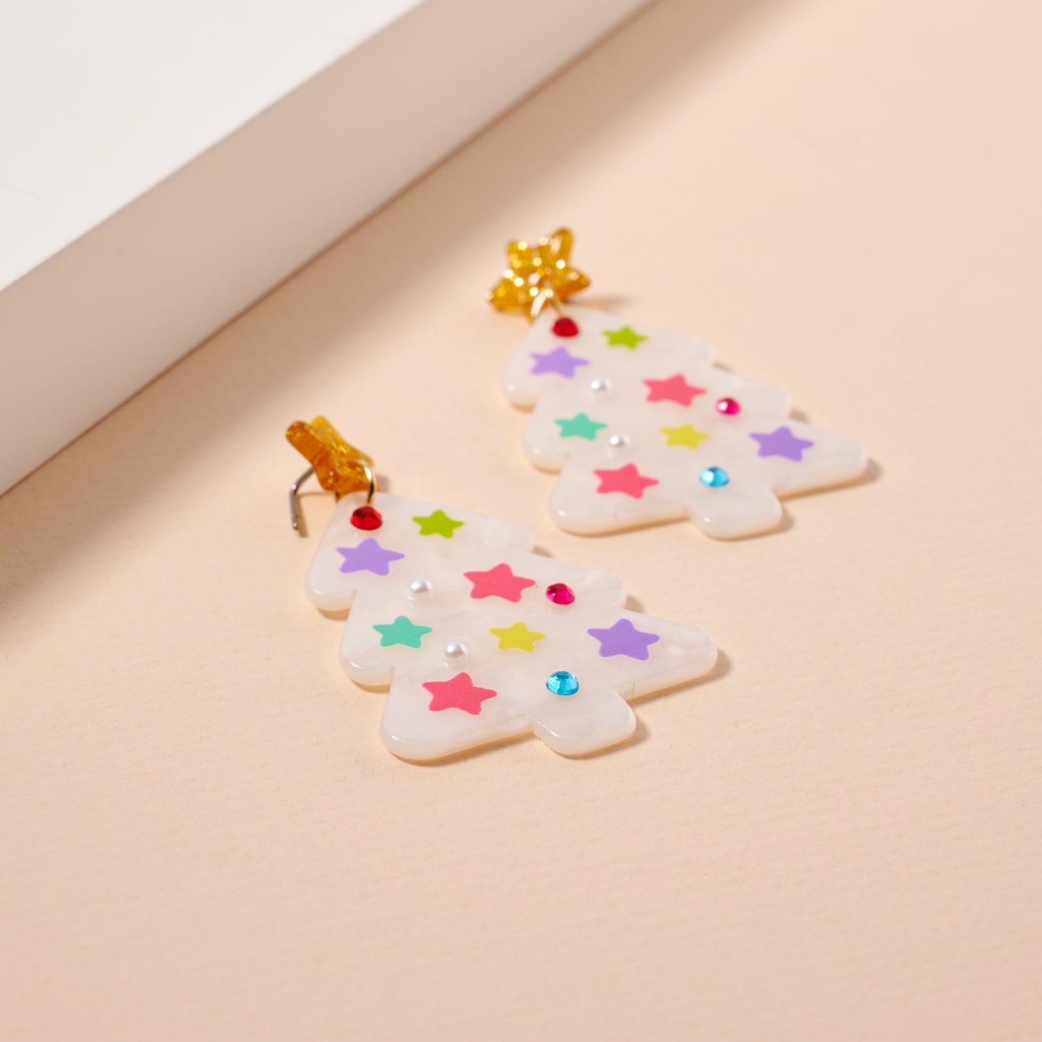 Glittery Christmas Tree Drop Earrings | Holiday Acrylic Earrings