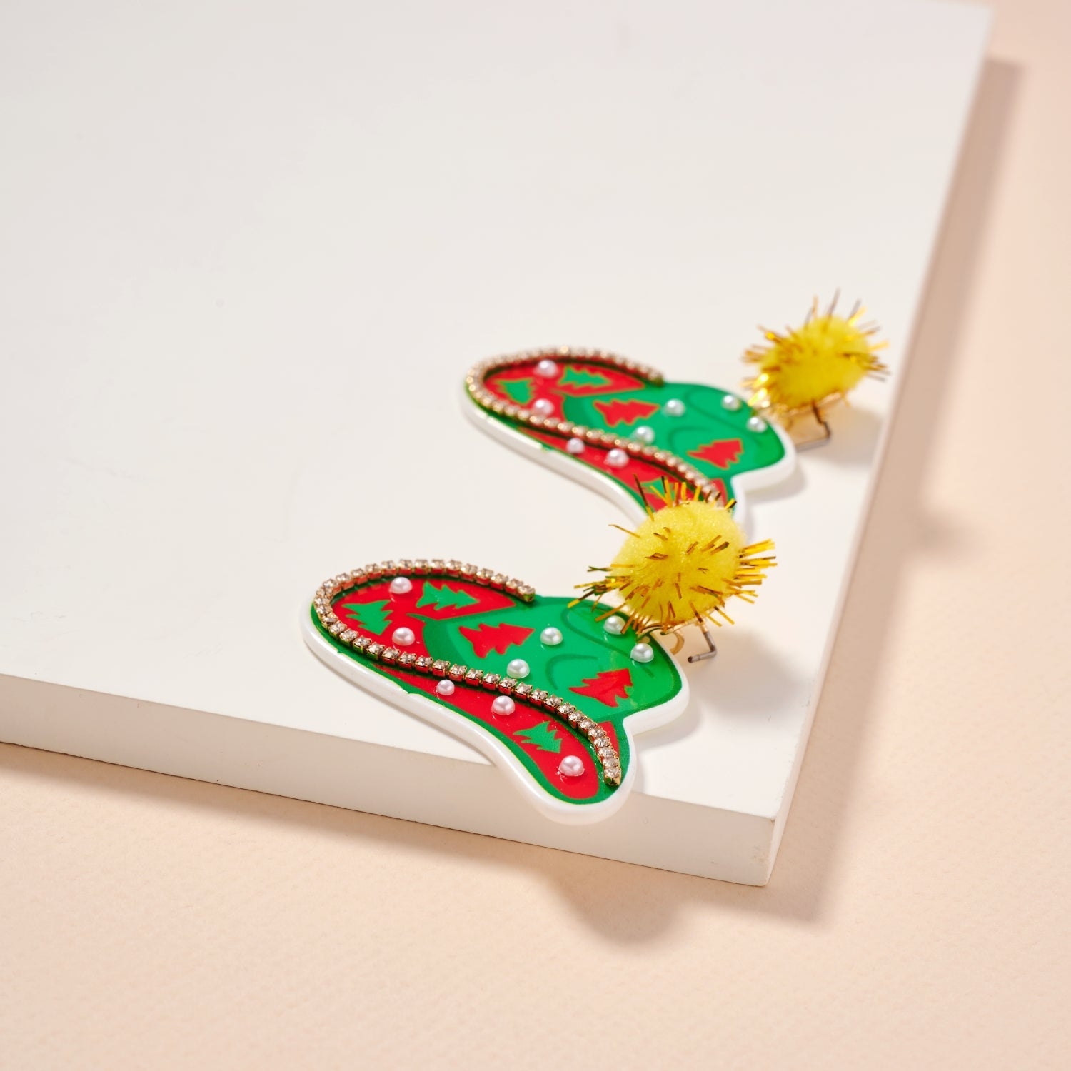 Christmas Pom Pom Cowboy Hat Holiday | Drop Earrings