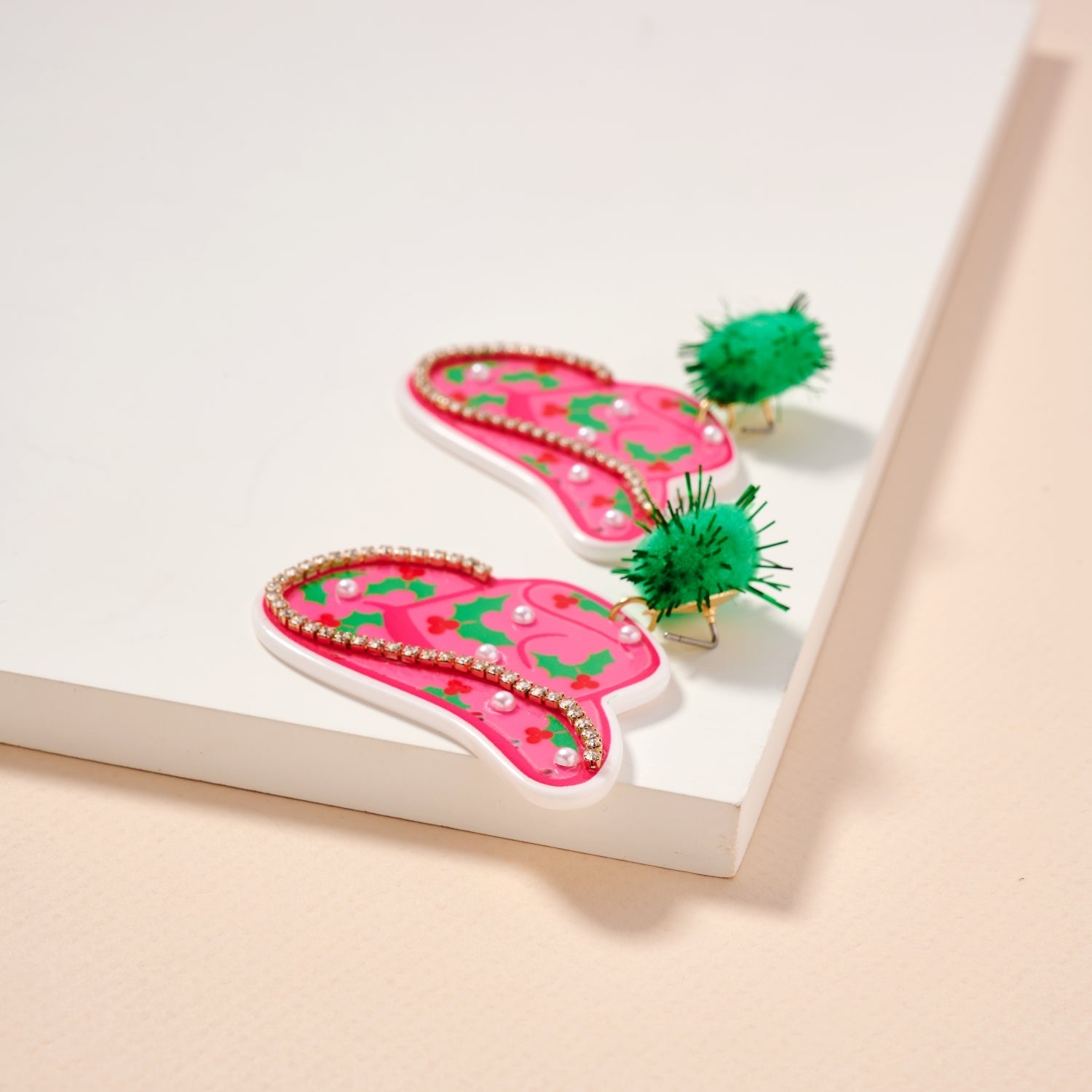 Christmas Pom Pom Cowboy Hat Holiday | Drop Earrings