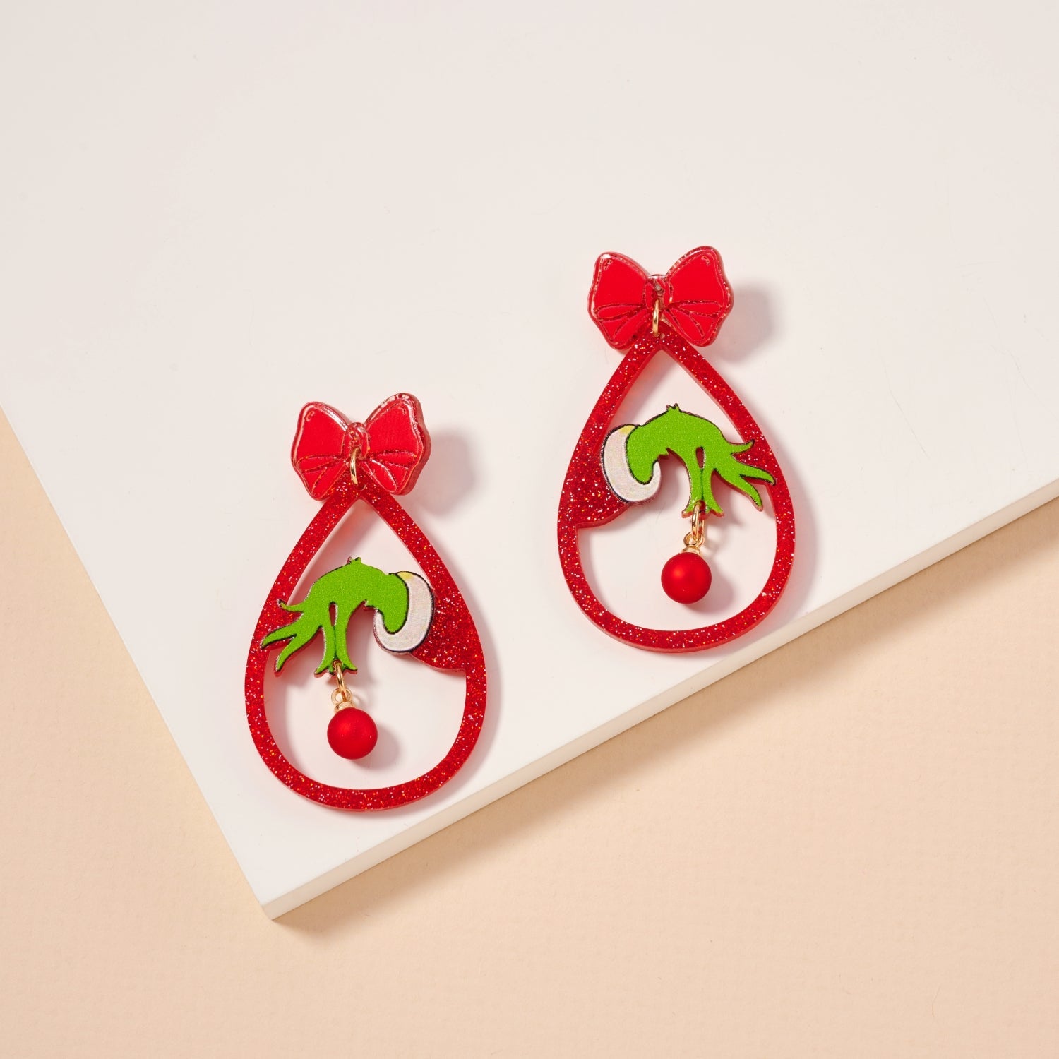 Elegant Green Monster Hand Earrings – Festive Holiday Statement