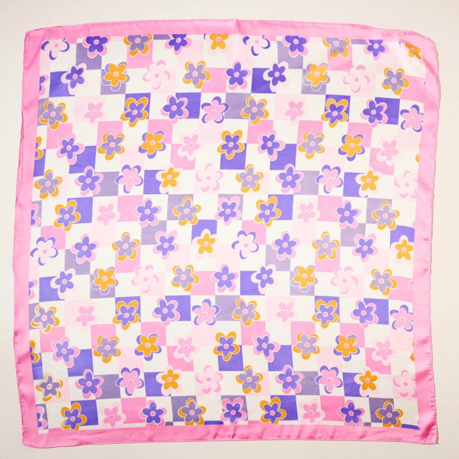 Trendy Checkered Flower Print Square Scarf