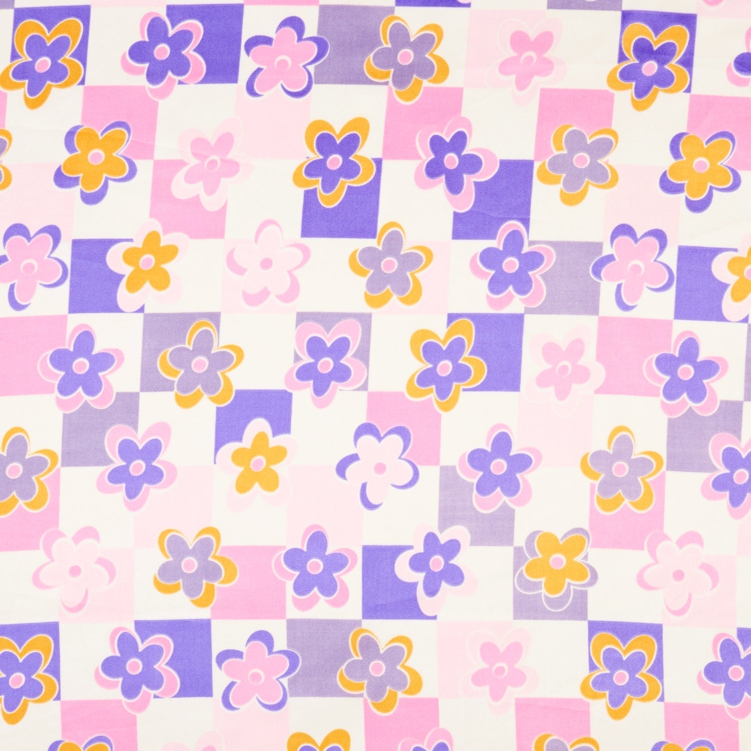 Trendy Checkered Flower Print Square Scarf