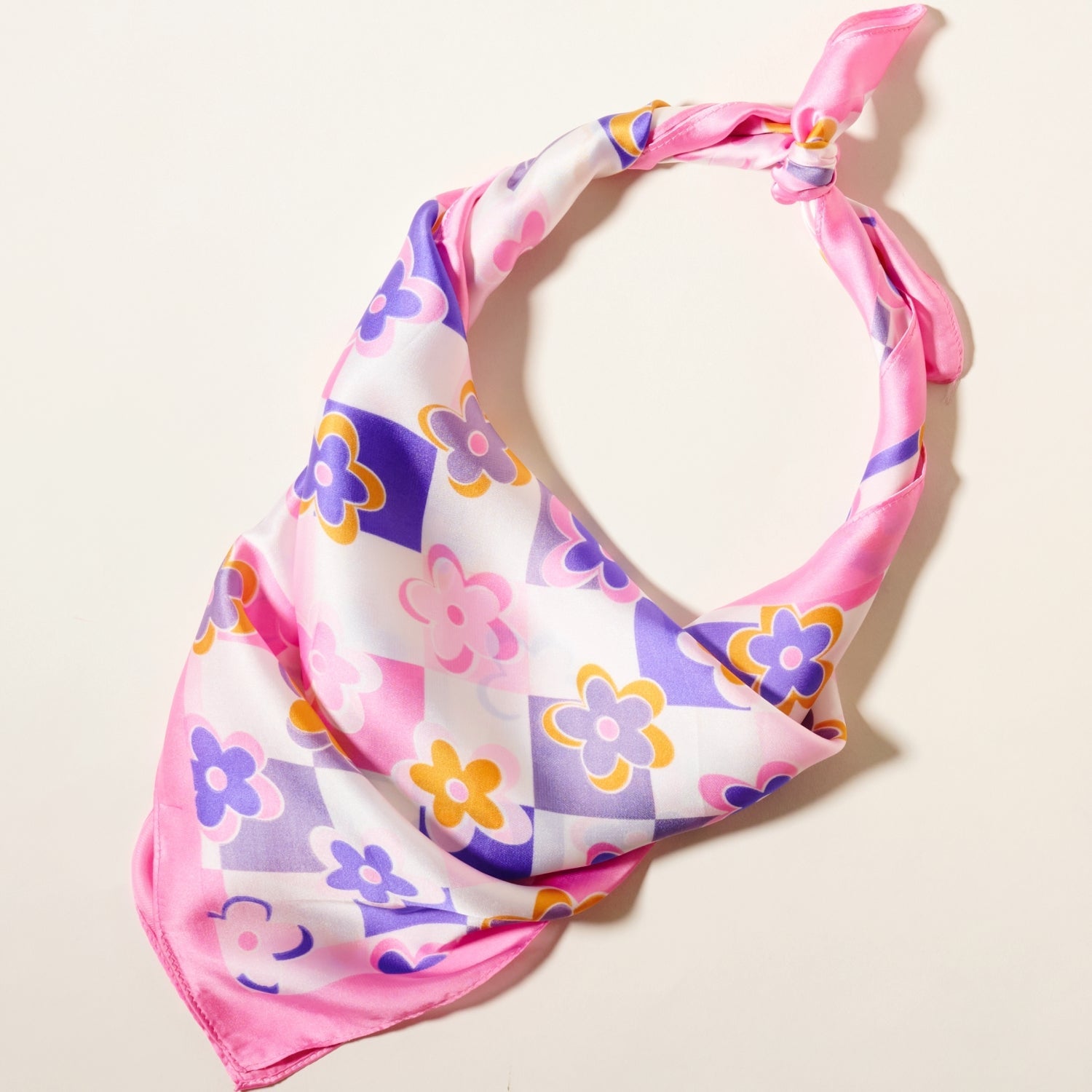 Trendy Checkered Flower Print Square Scarf