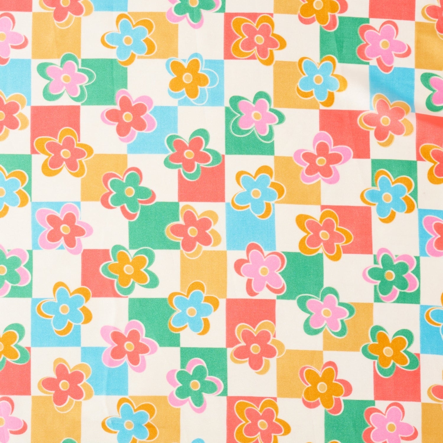 Trendy Checkered Flower Print Square Scarf