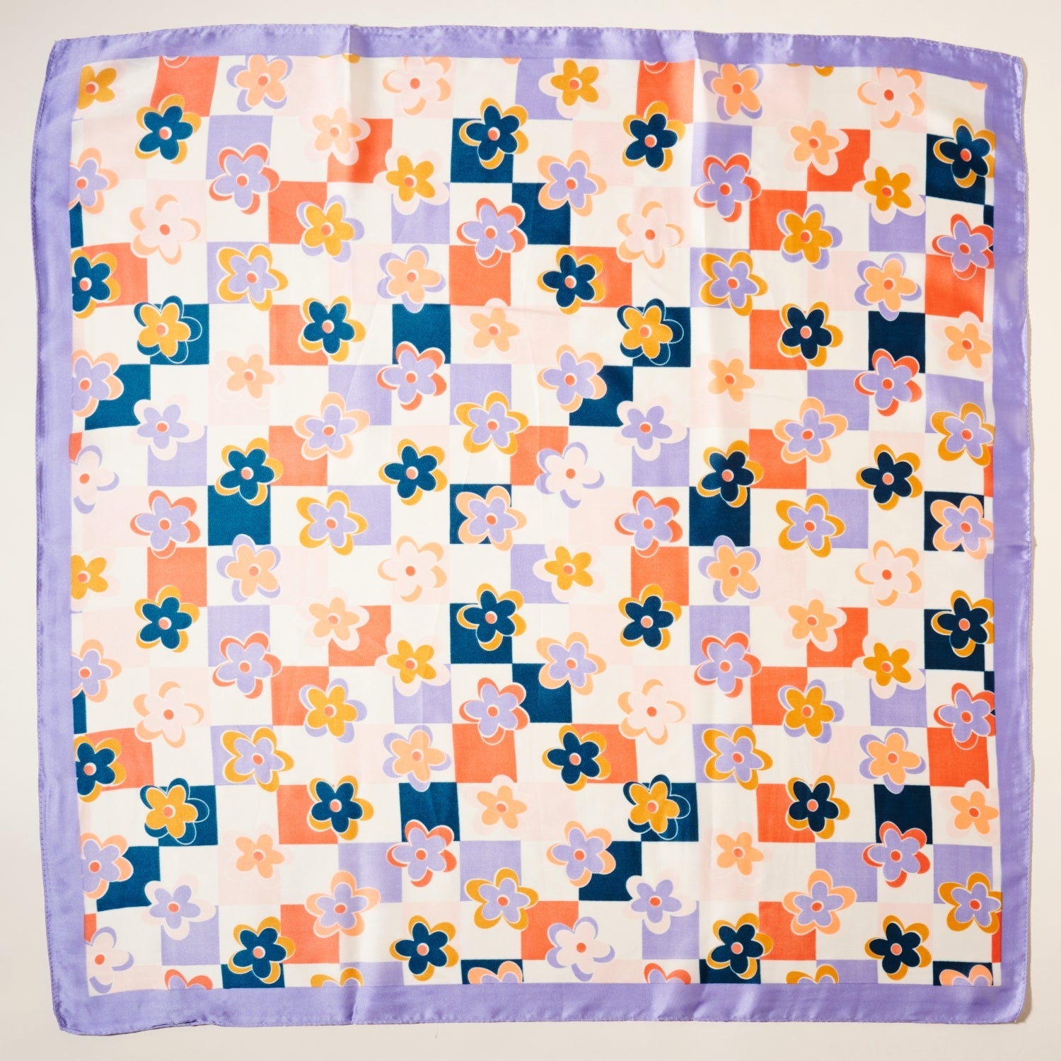 Trendy Checkered Flower Print Square Scarf