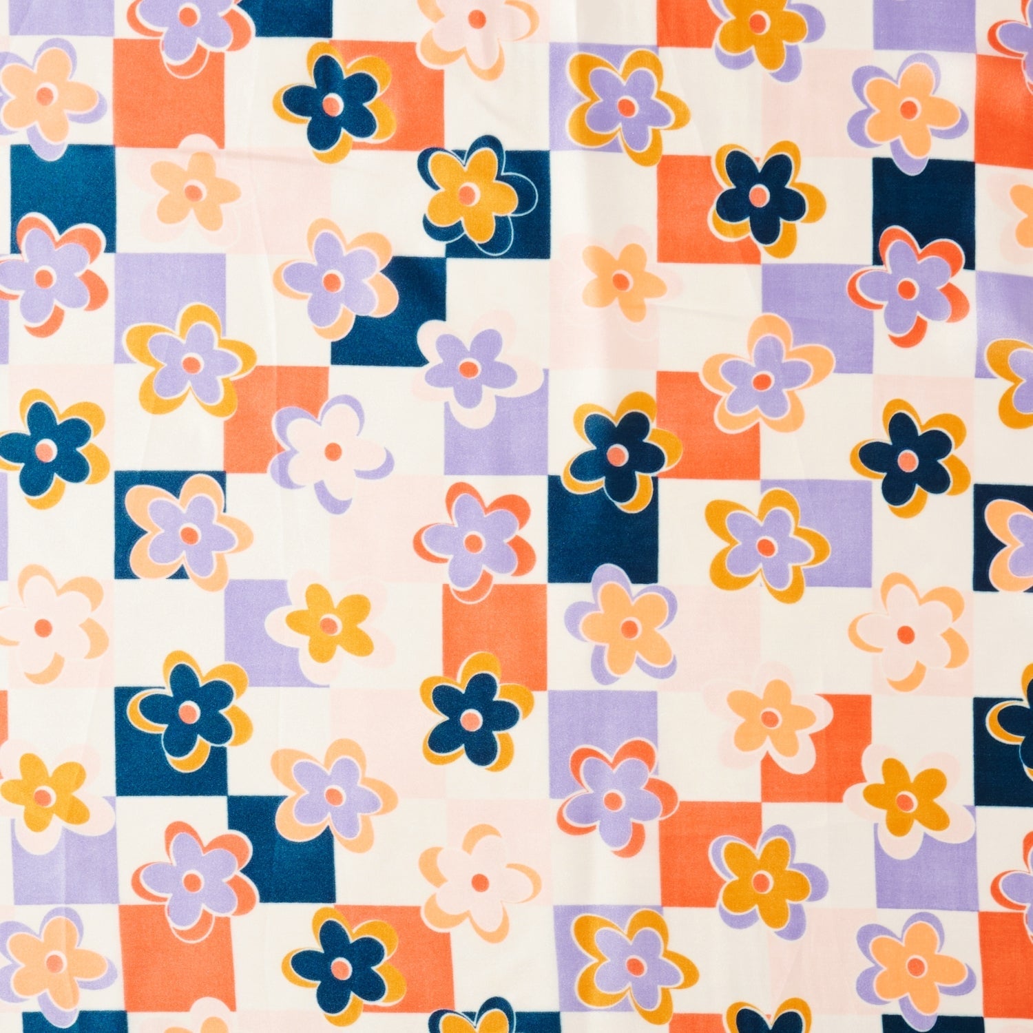 Trendy Checkered Flower Print Square Scarf