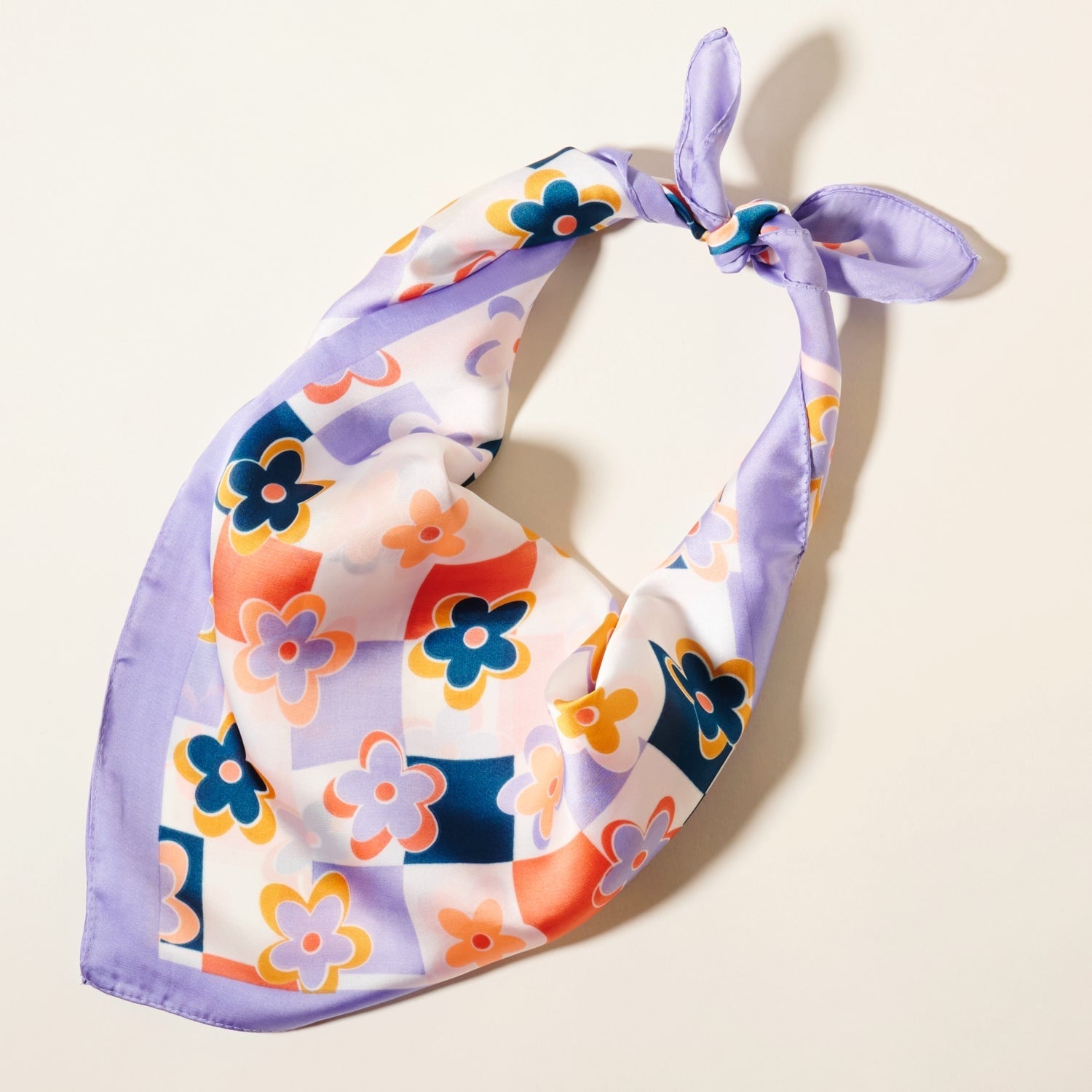 Trendy Checkered Flower Print Square Scarf