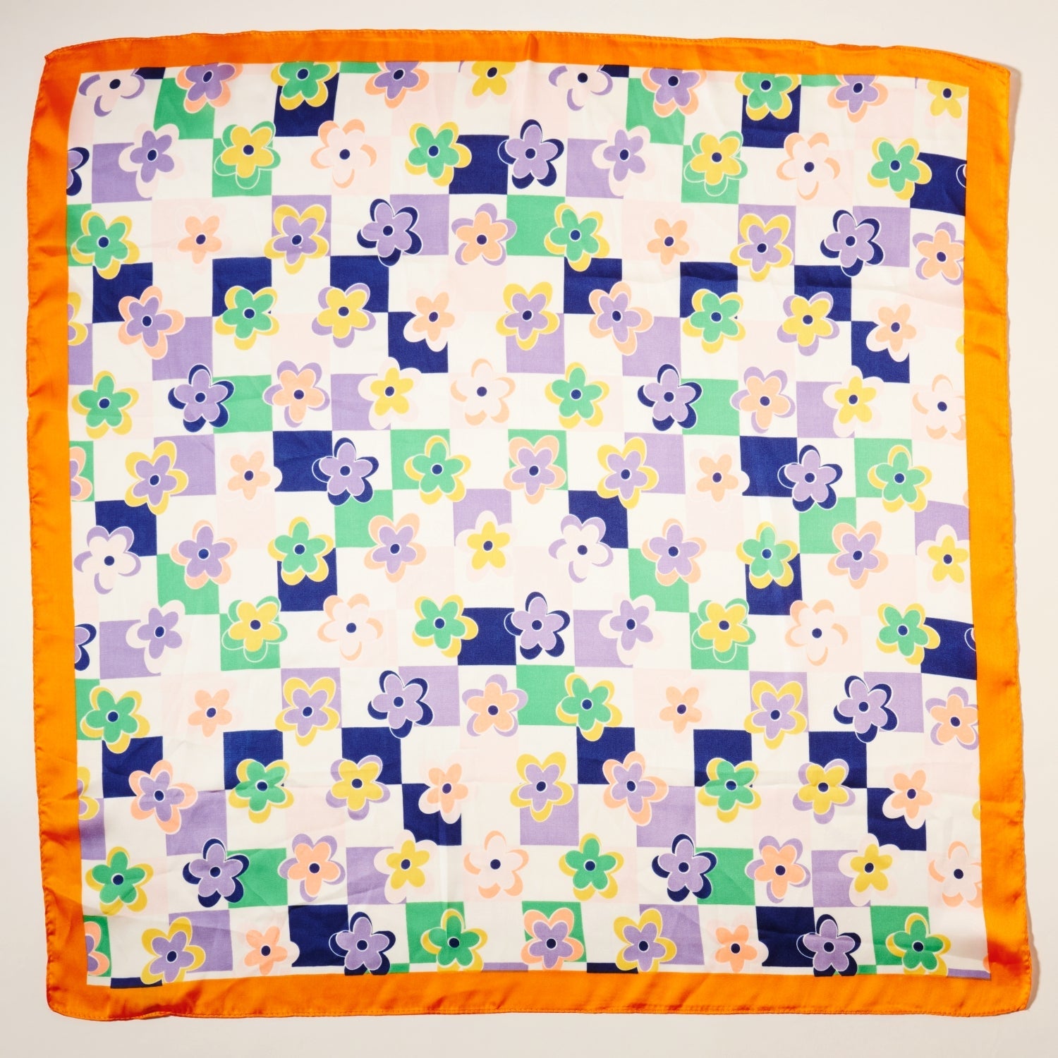 Trendy Checkered Flower Print Square Scarf