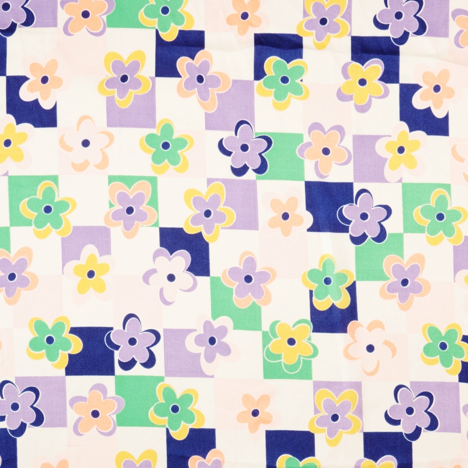 Trendy Checkered Flower Print Square Scarf