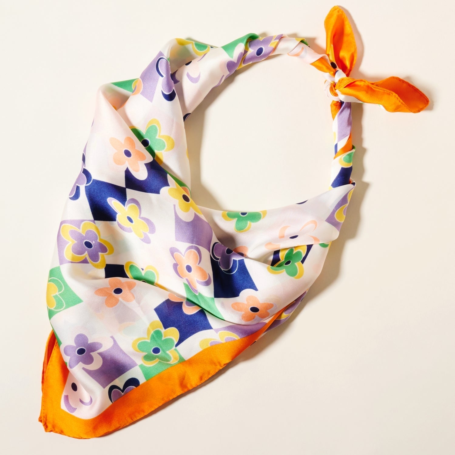 Trendy Checkered Flower Print Square Scarf