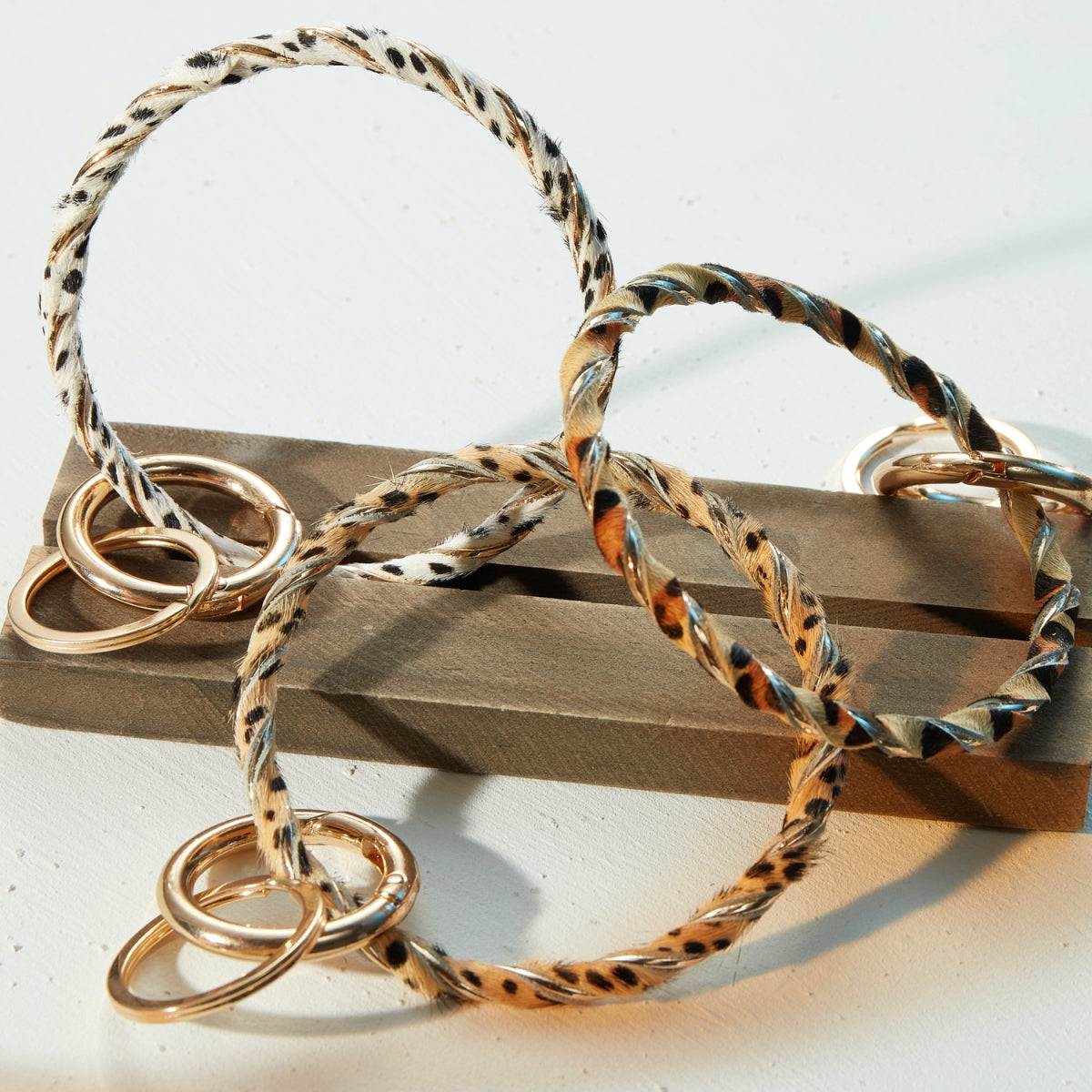 Genuine Leather Animal Print Twisted Bracelet Keychain