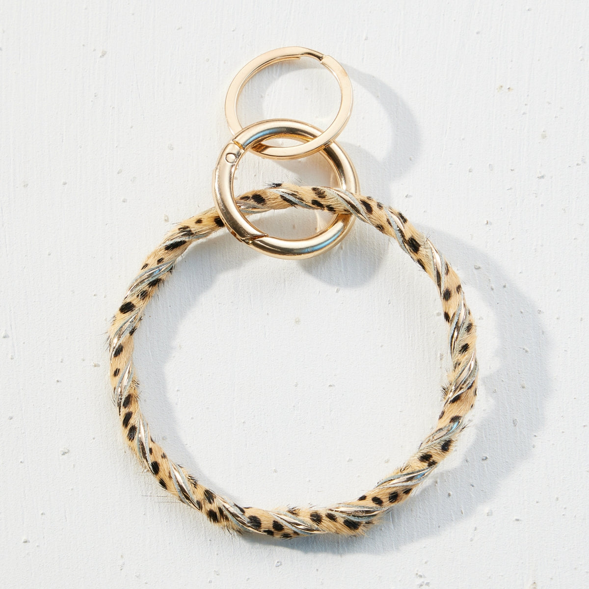 Genuine Leather Animal Print Twisted Bracelet Keychain