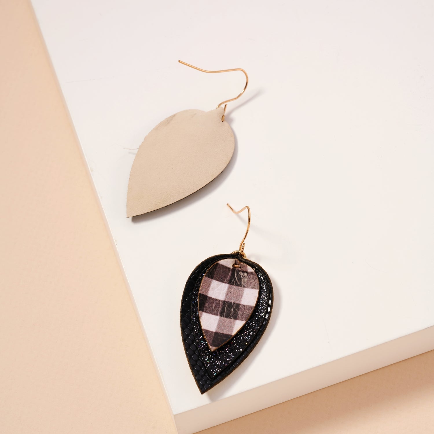 Layered Plaid Teardrop Earrings | Glitter Faux Leather Dangles