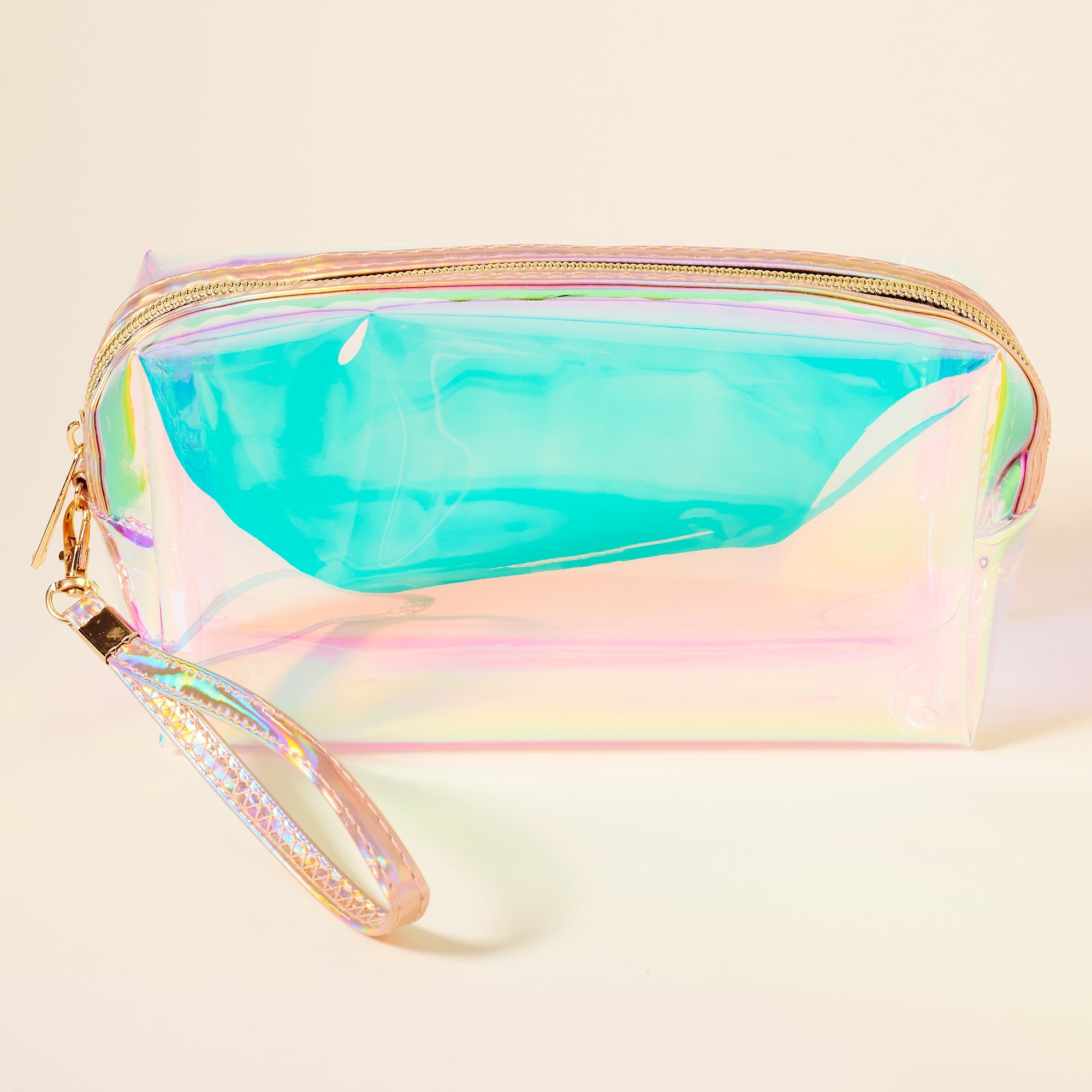 Sleek Rectangle Metallic Transparent Cosmetic Bag
