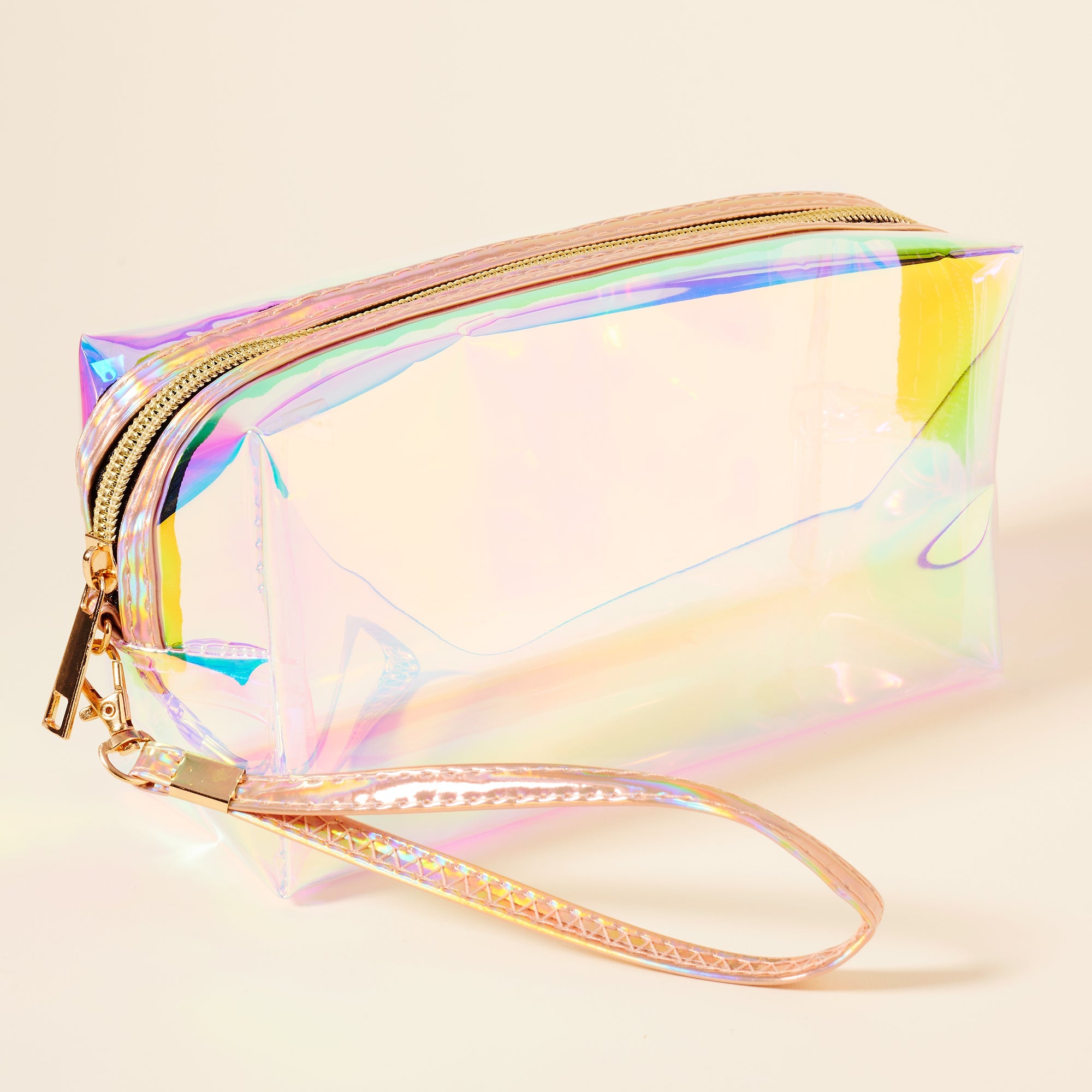 Sleek Rectangle Metallic Transparent Cosmetic Bag